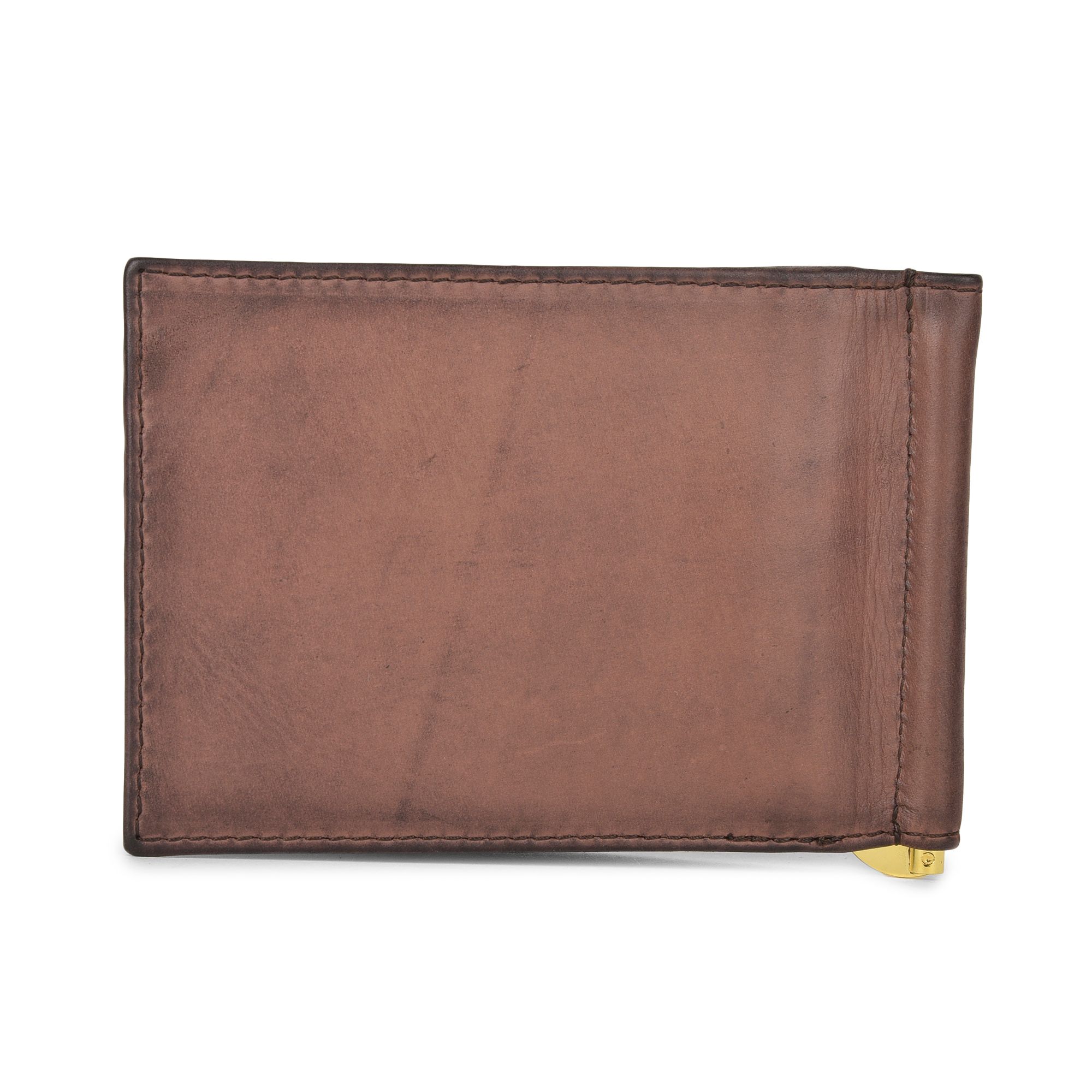 Brown leather wallet with money clipper