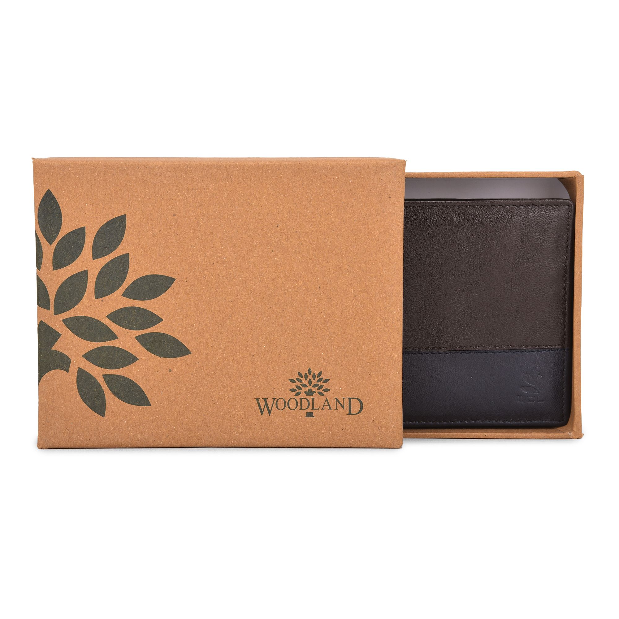 Woodland Brown navy bi fold wallet