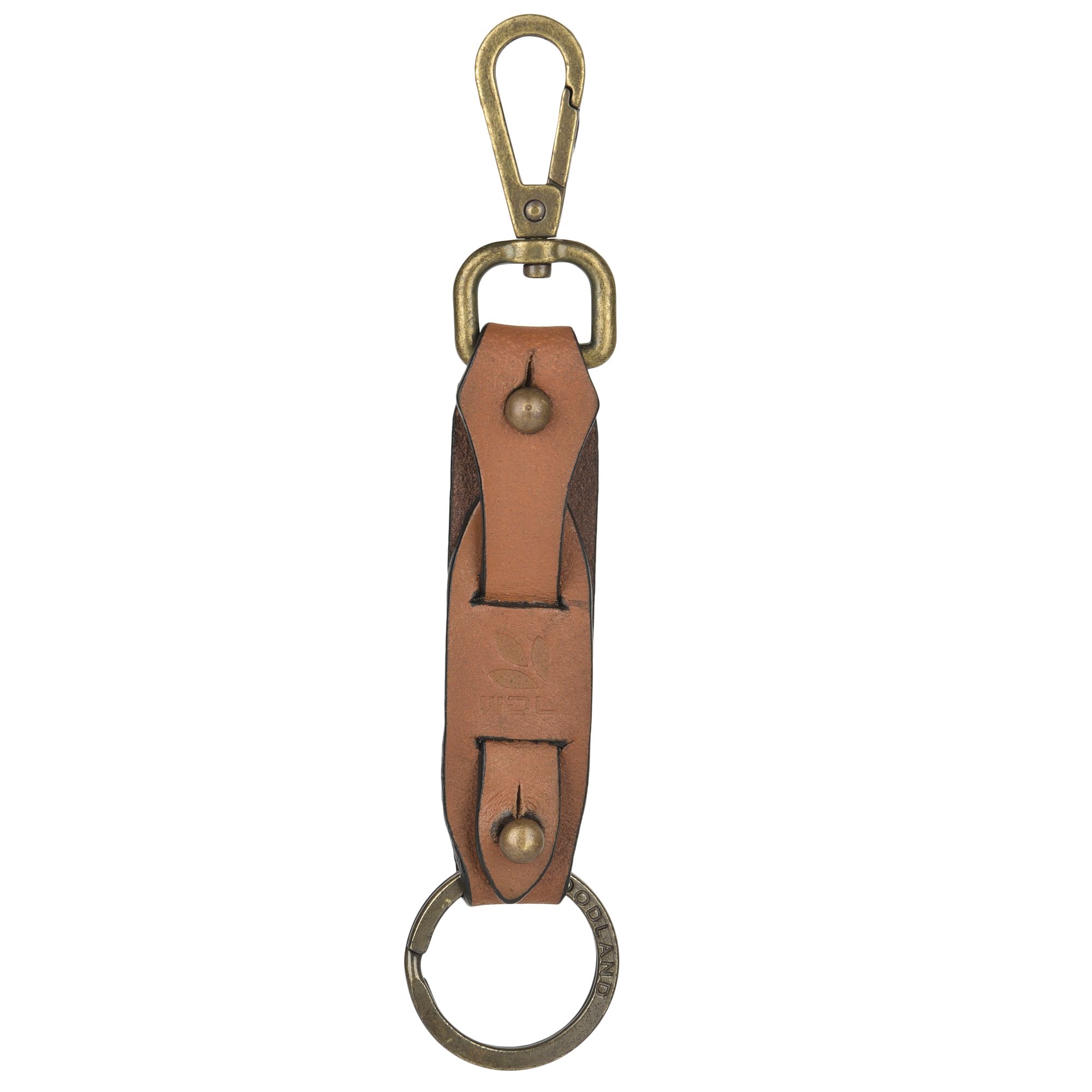 Modern Wood Grain Briar Brown Valet Double Ring Leather Key Chain