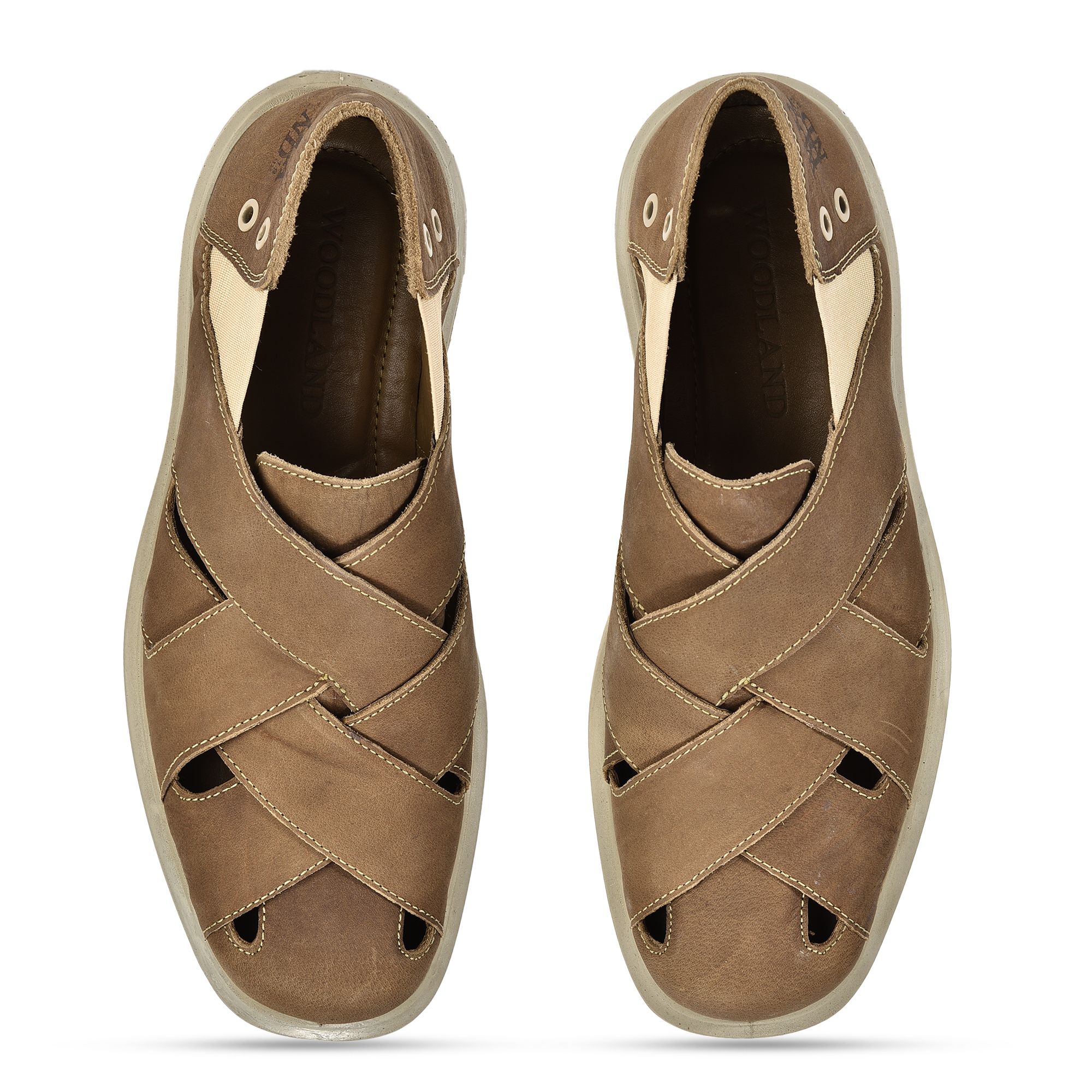 Buy Woodland Men Khaki Solid Leather Sandals - Sandals for Men 994475 |  Myntra