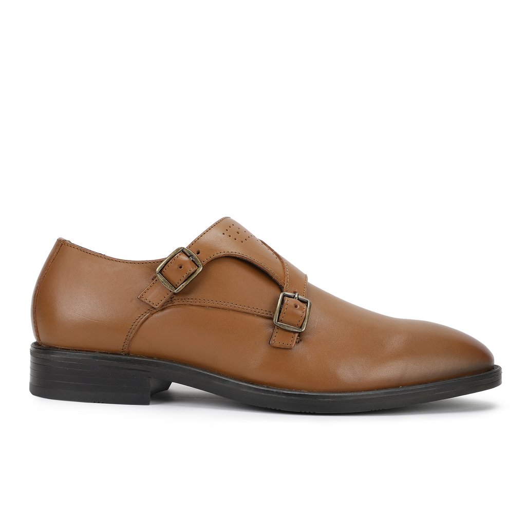 Tan double clearance monk strap shoes