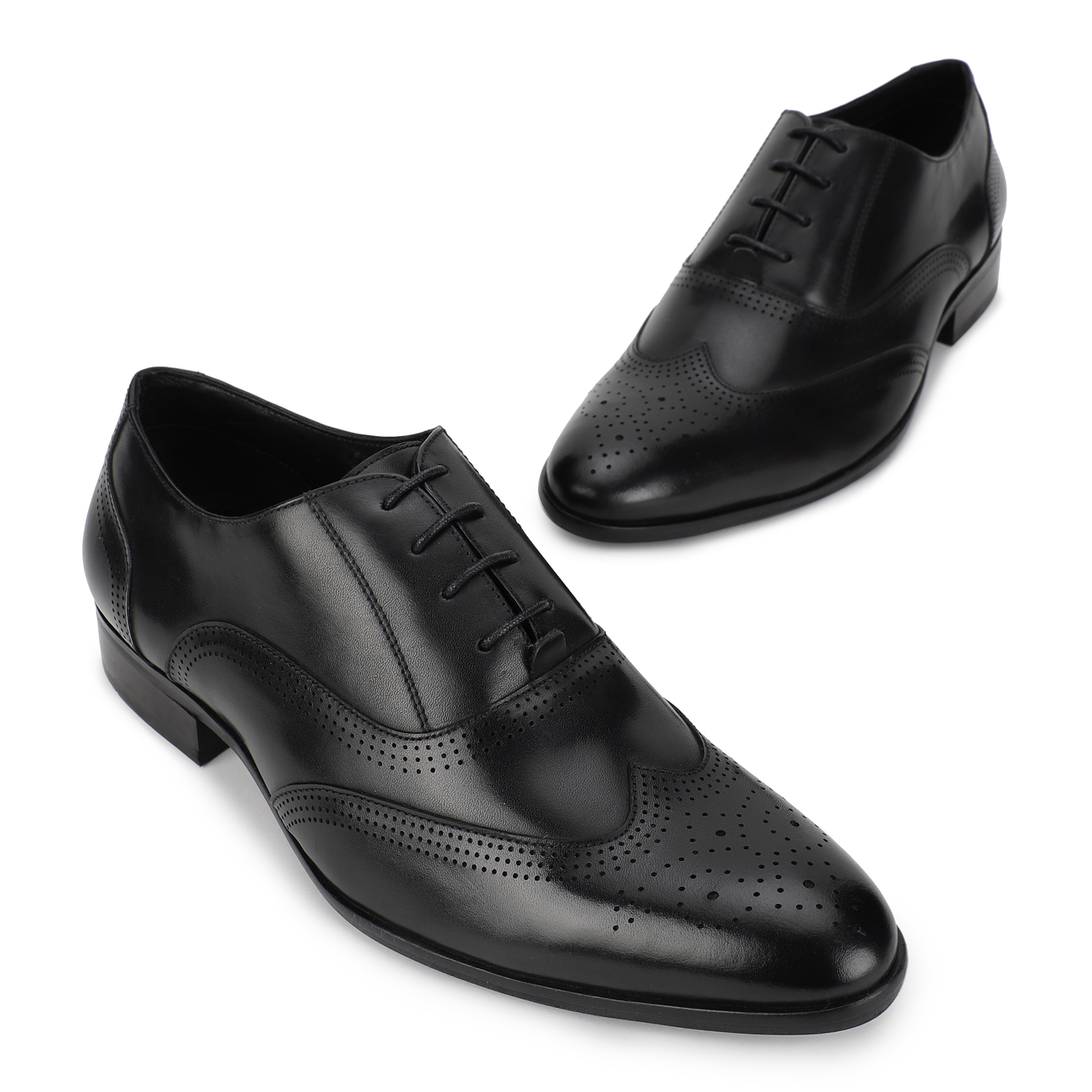 Black Wingtip Derby Shoes for Men