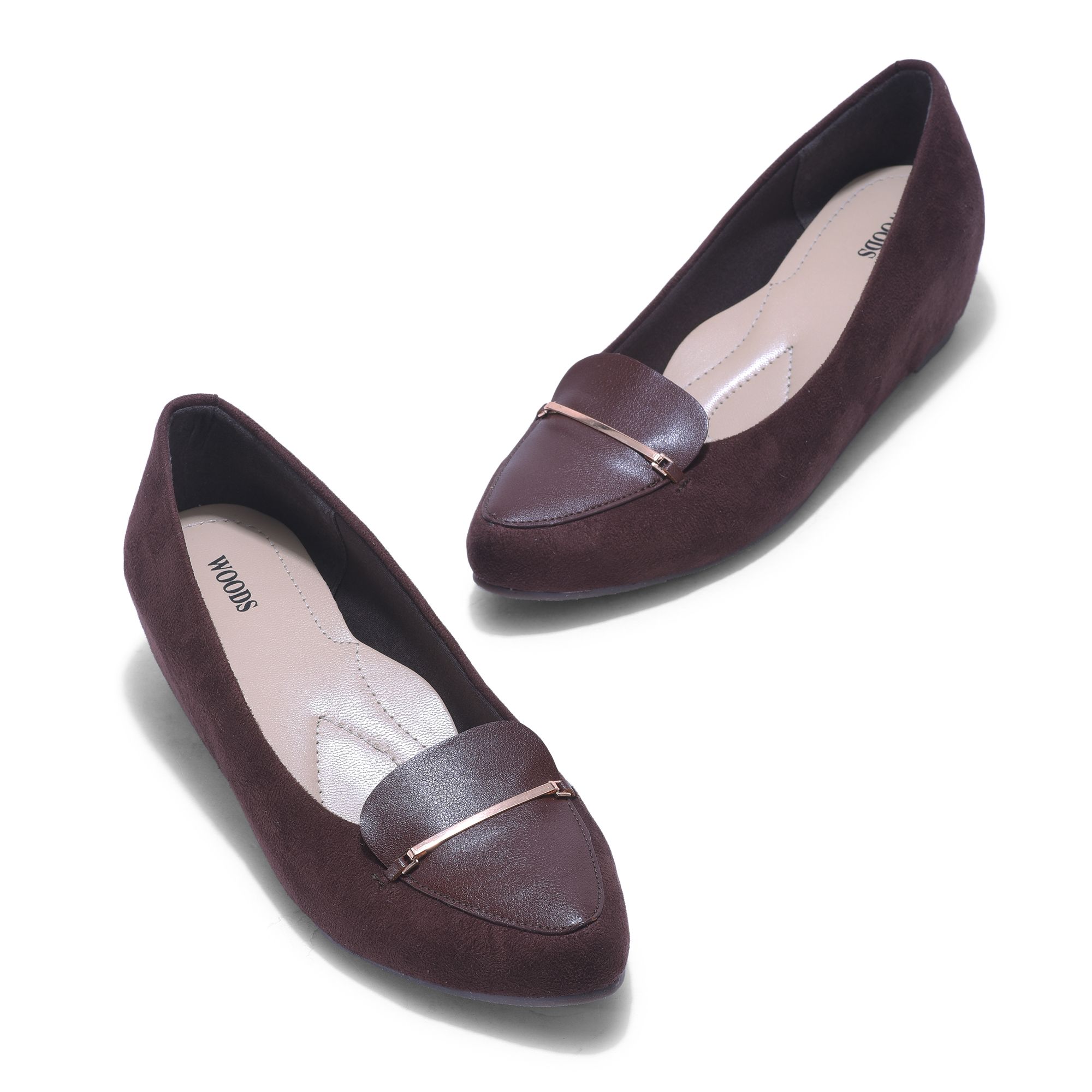 Brown wedge heel slip on shoes