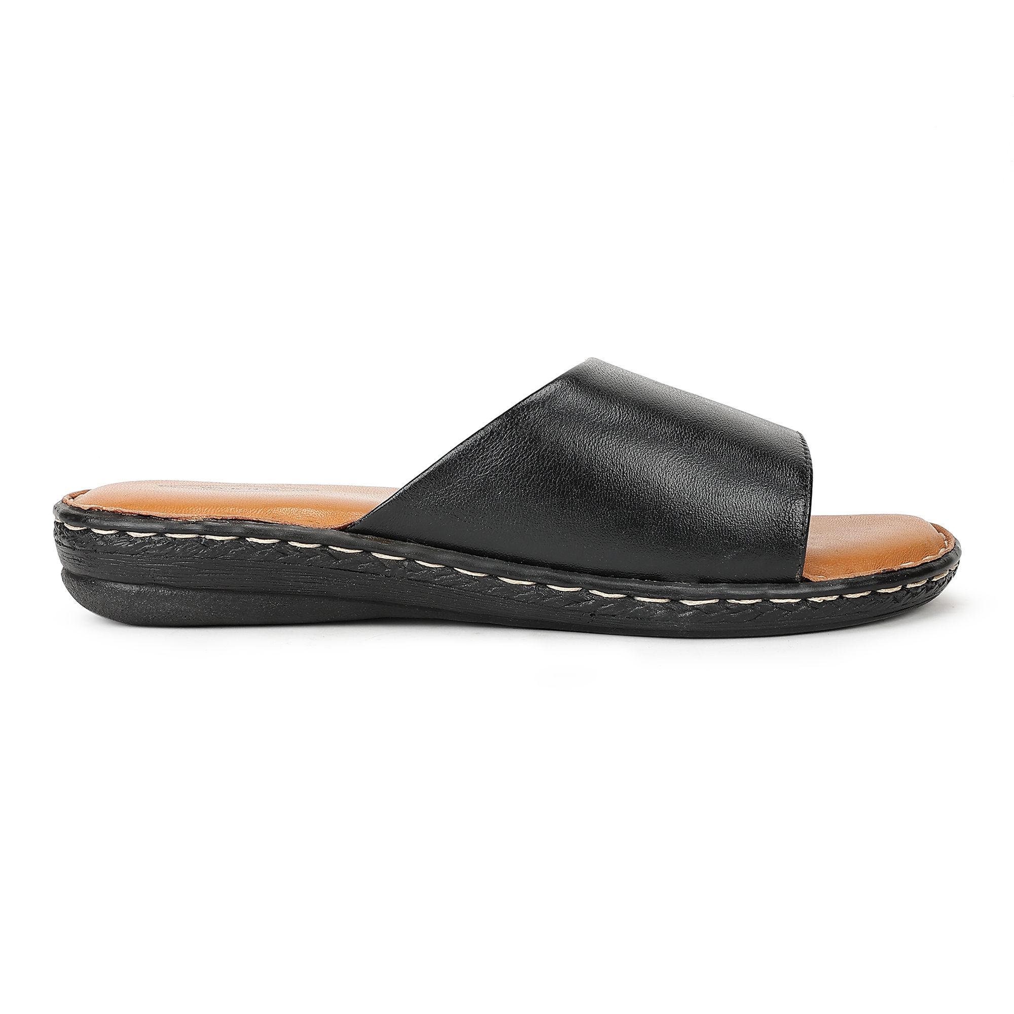 PELICAN Black Leather Platform Slide Sandal | beek