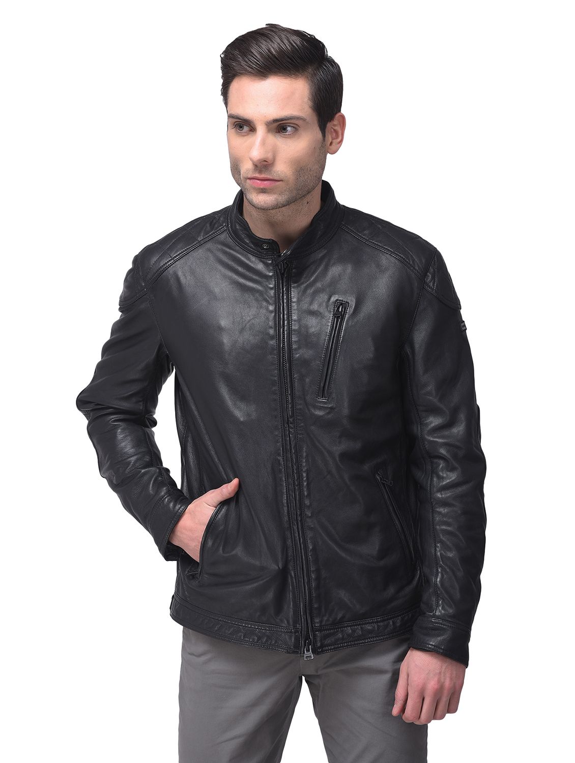 Black leather shop jacket under 1000