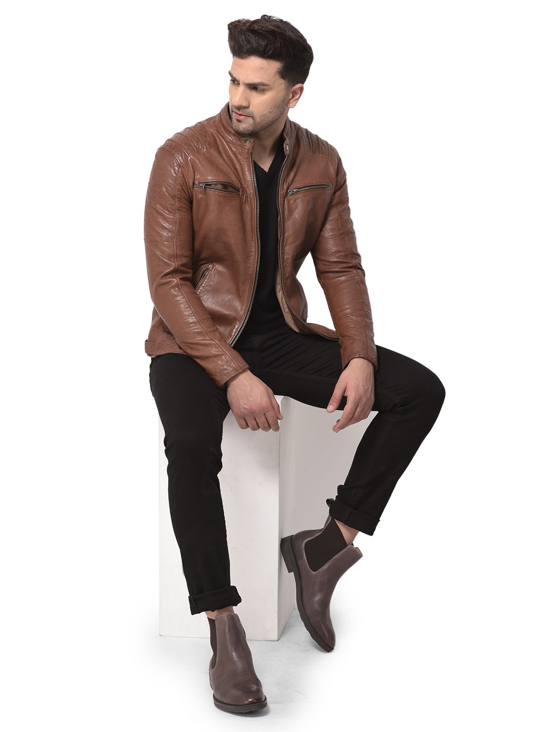 Woodland leather jacket on sale mens