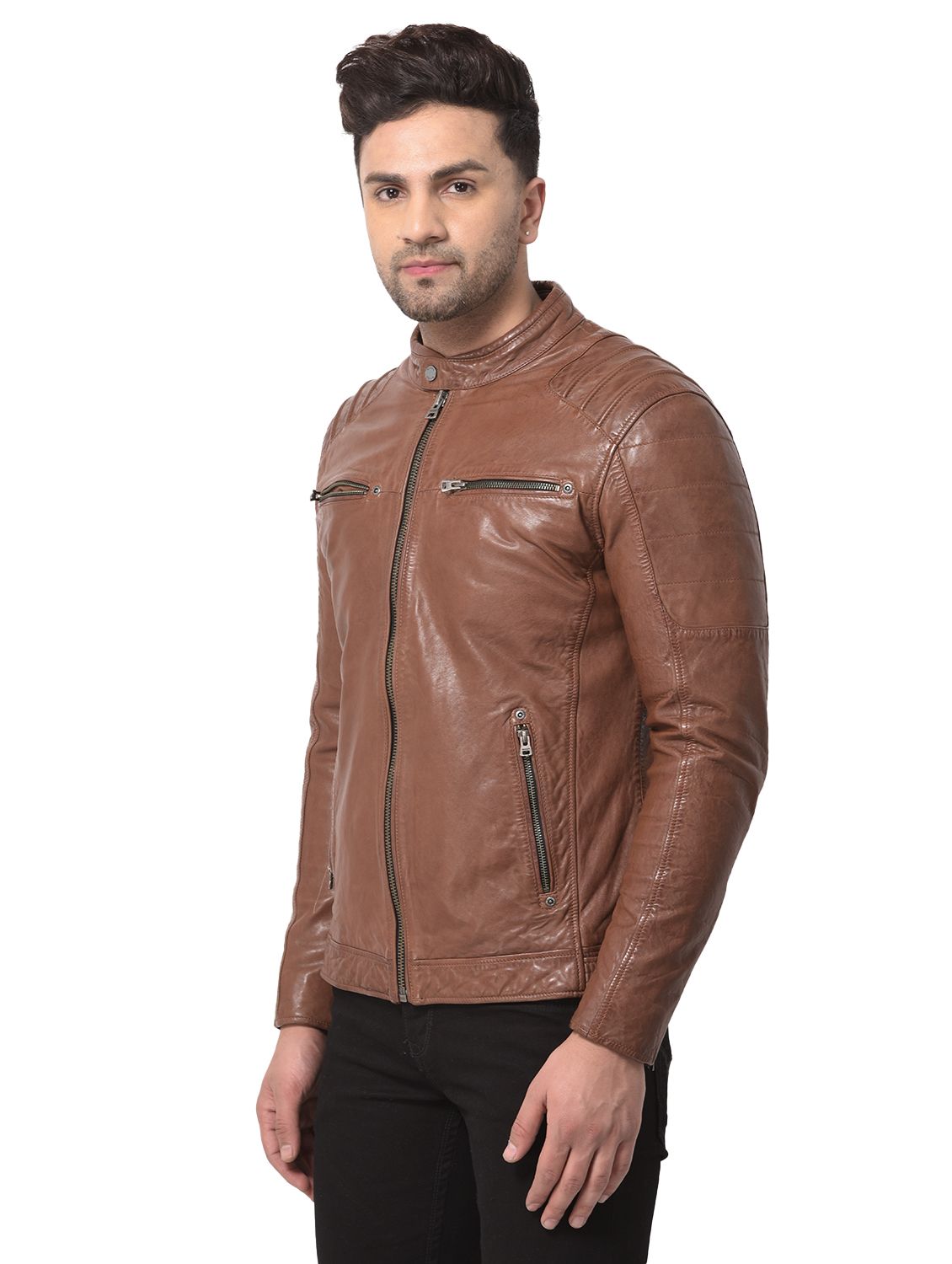 Buy INAYA LEATHER Men's Simple & Stylish Pure Genuine Leather Jacket (Size  : XS,Color: Tan) at Amazon.in