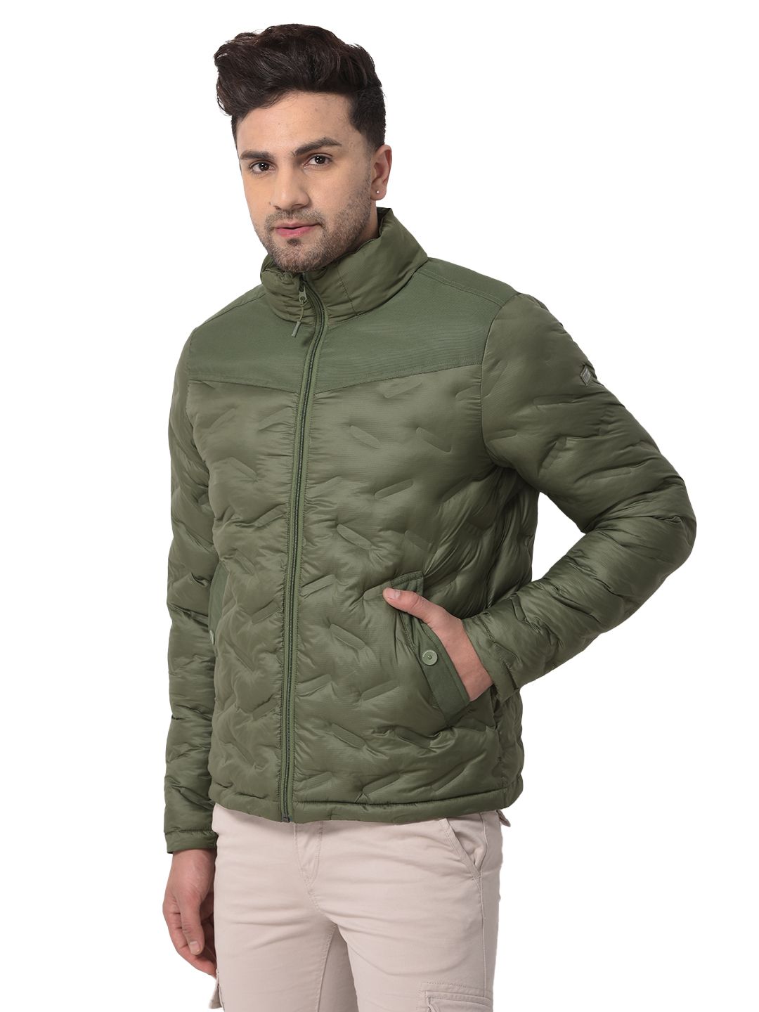Olive quilted jacket for men