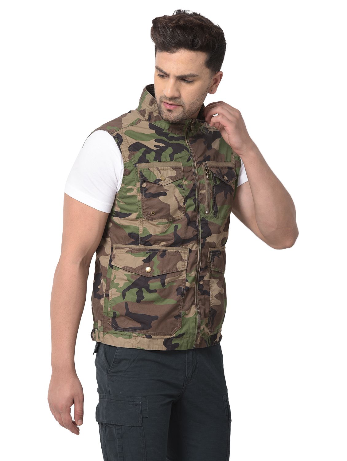Buy Duke Green Camouflage Print Sleeveless Jacket - Jackets for Men 1025337  | Myntra