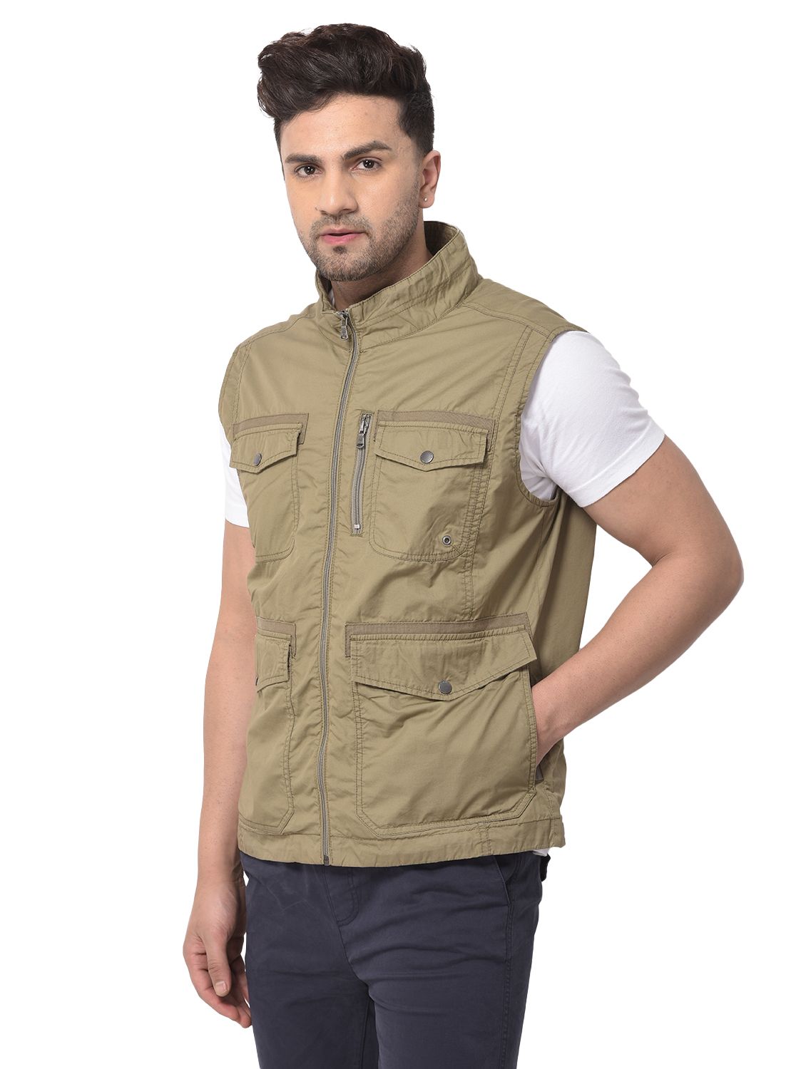 Light Olive sleeveless cotton jacket