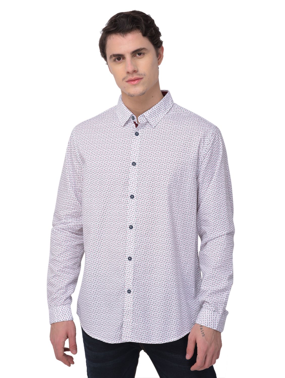 White/wine full sleeves shirt for men