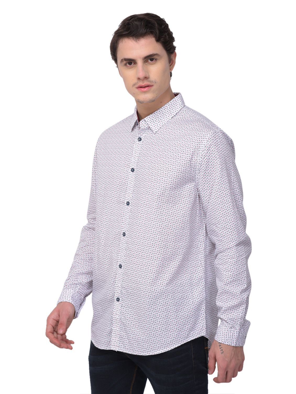 White/wine full sleeves shirt for men