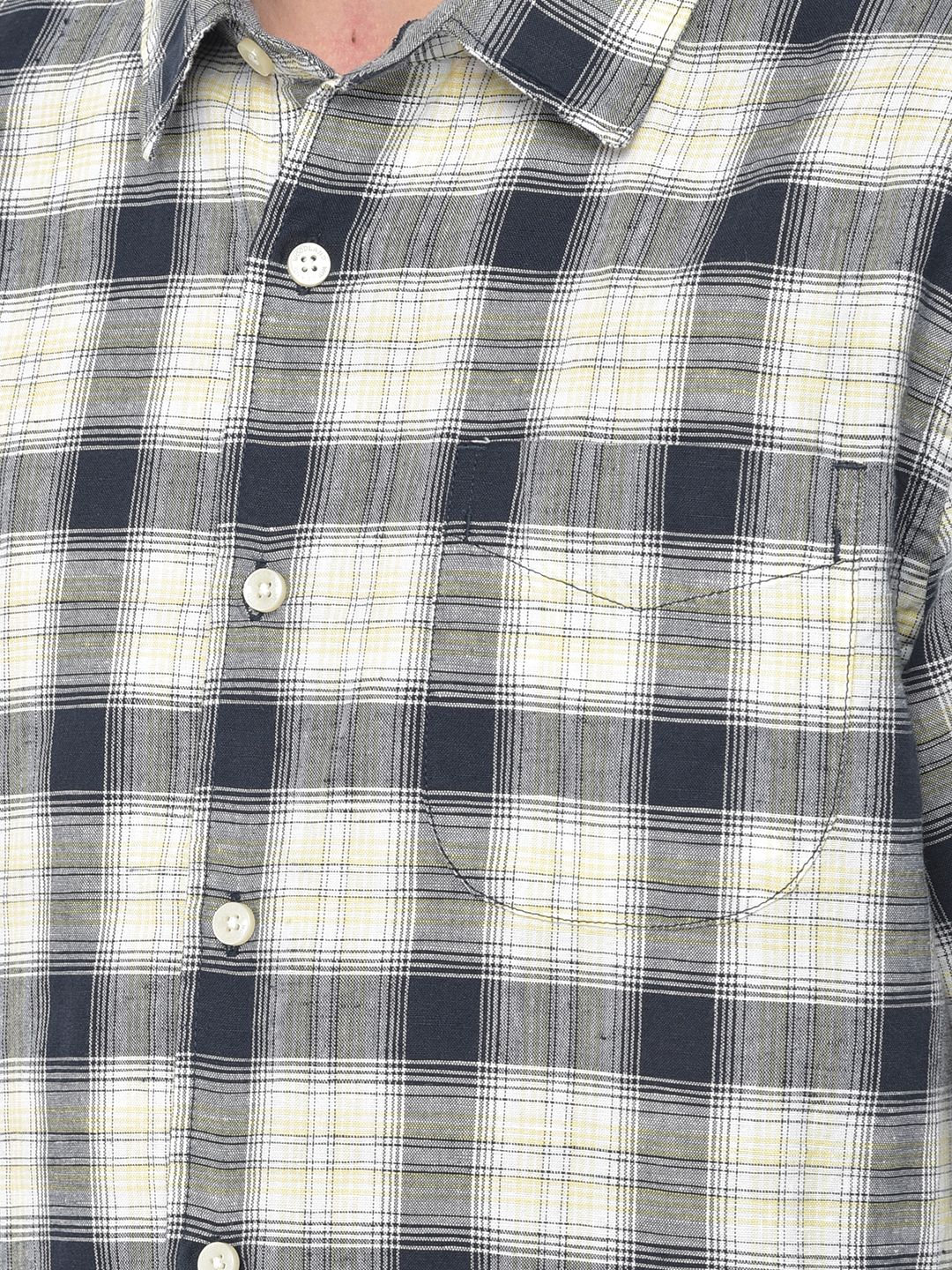 Navy/yellow check shirt for men