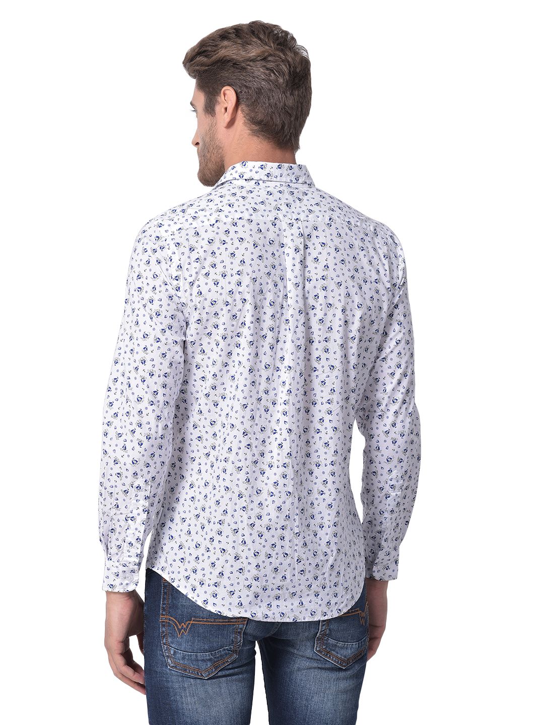 White and blue printed cotton shirt