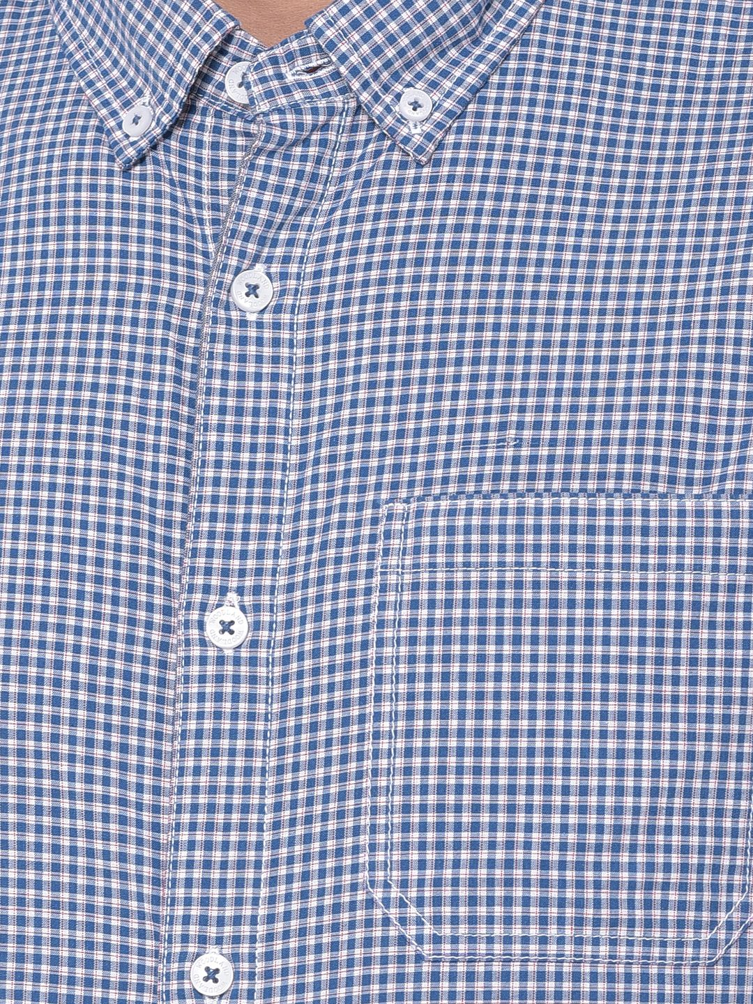 Blue and white check shirt for men