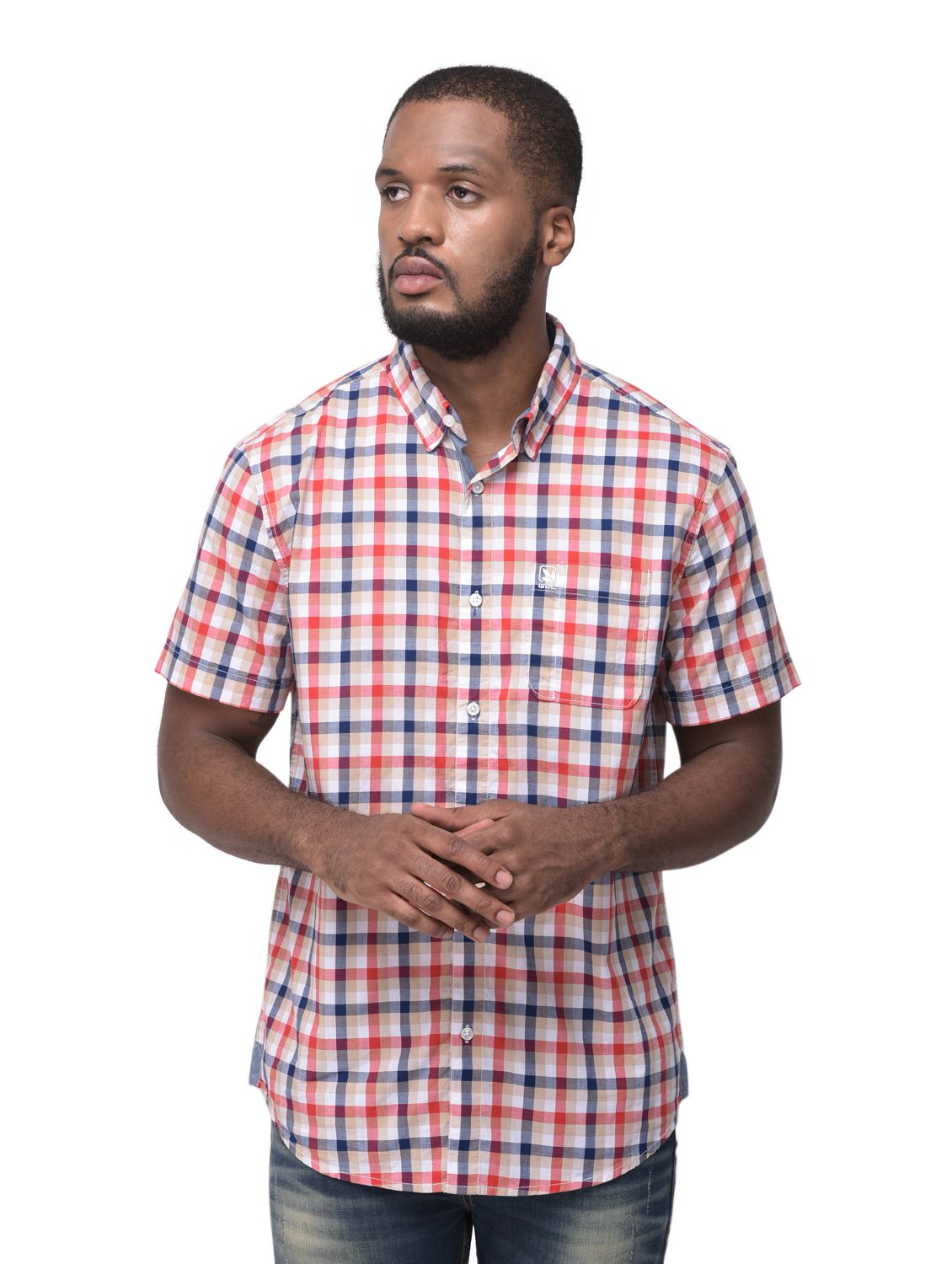 Red/Beige check half sleeves shirt