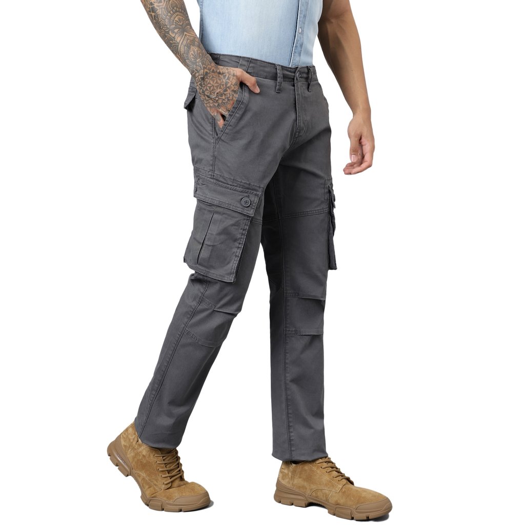 Steel Grey Cargo Pants For Men