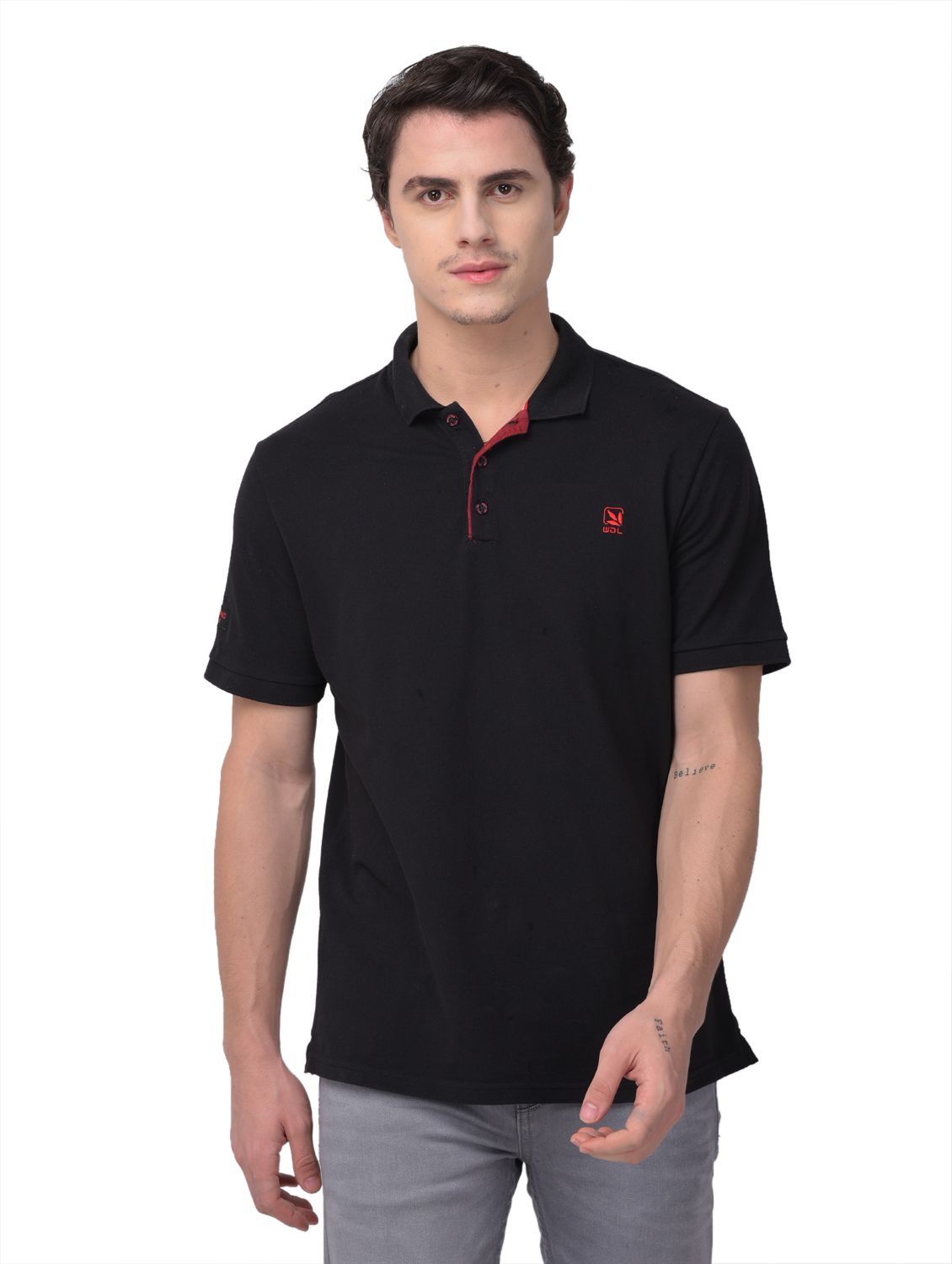 Black polo neck t-shirt for men