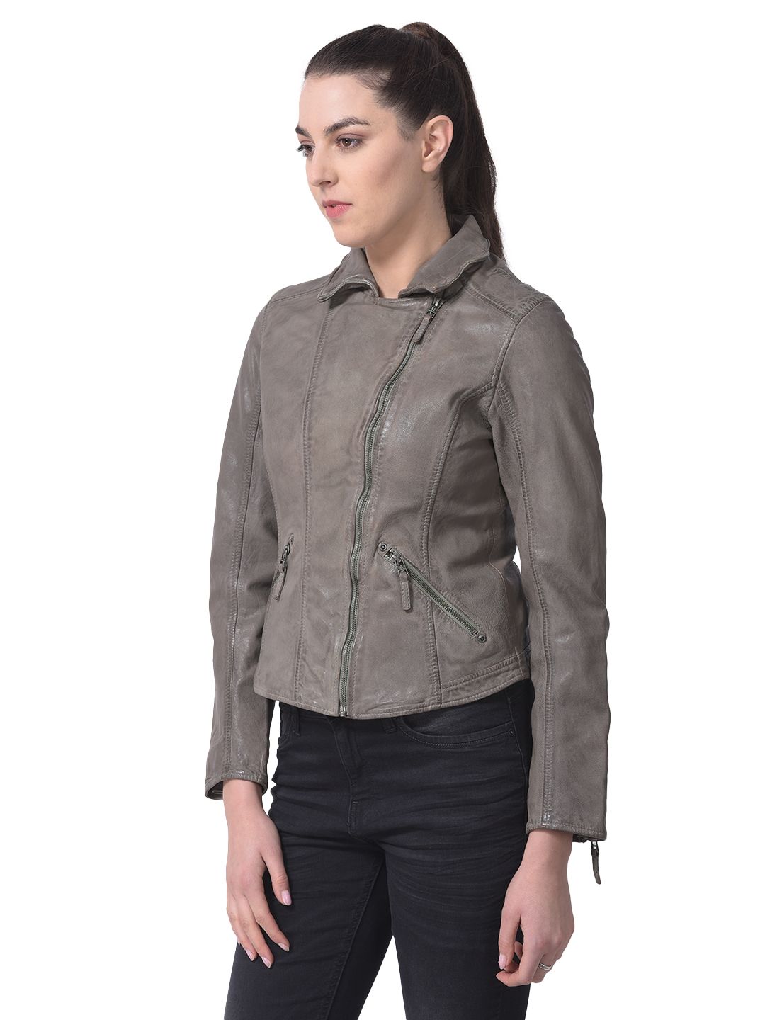 Buy BARESKIN Women Olive Green Leather Jacket - Jackets for Women 619314 |  Myntra