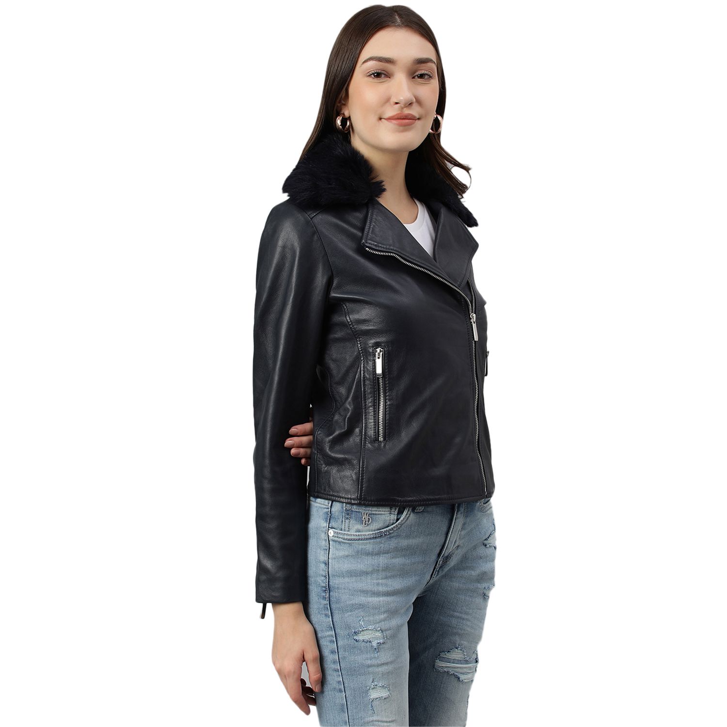 Navy Leather Jacket for women