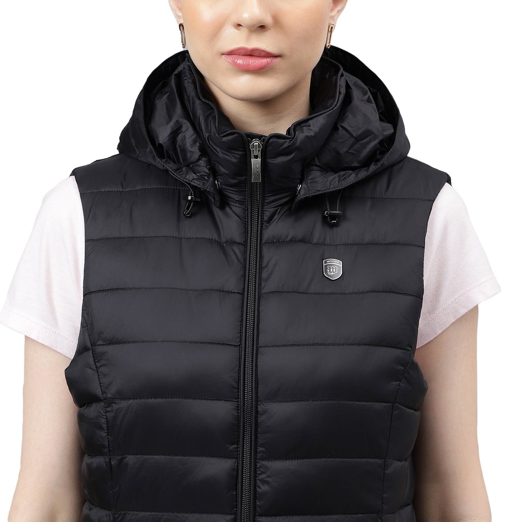 Buy Women Black Quilted Sleeveless Hood Jacket Online At Best Price -  Sassafras.in