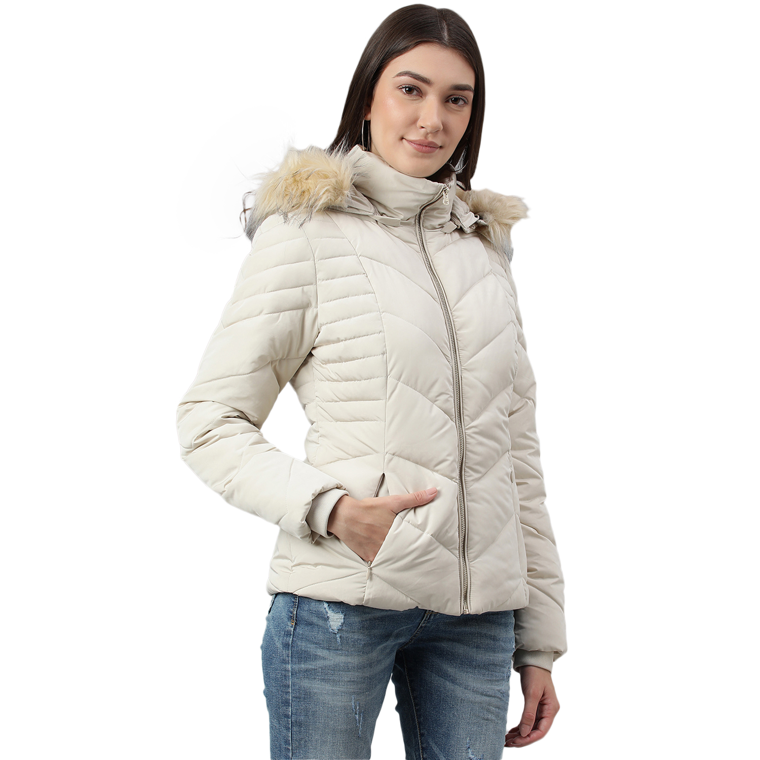 Feather Grey quilted jacket for women