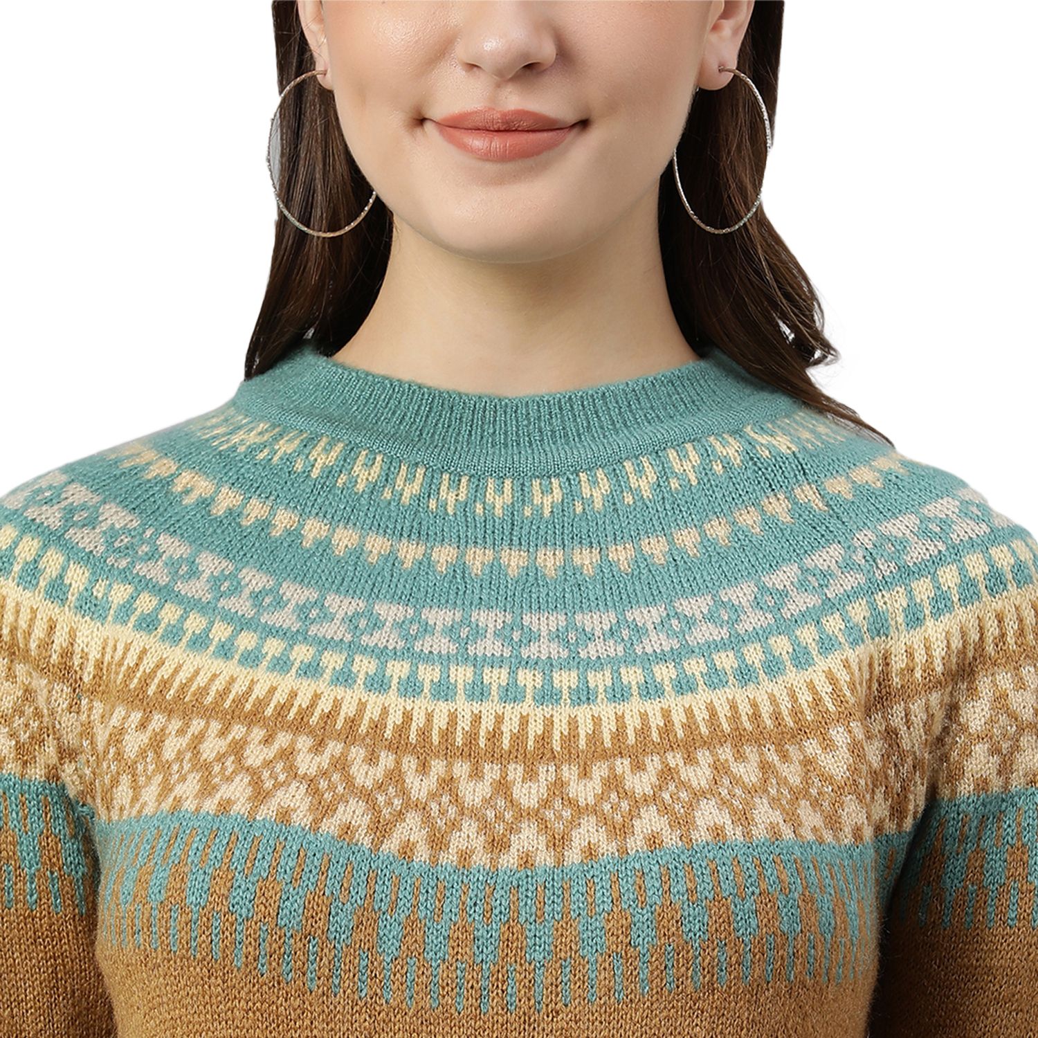 Woodland Women Wool Round Neck Sweaters | Owhitemulti | LPO81