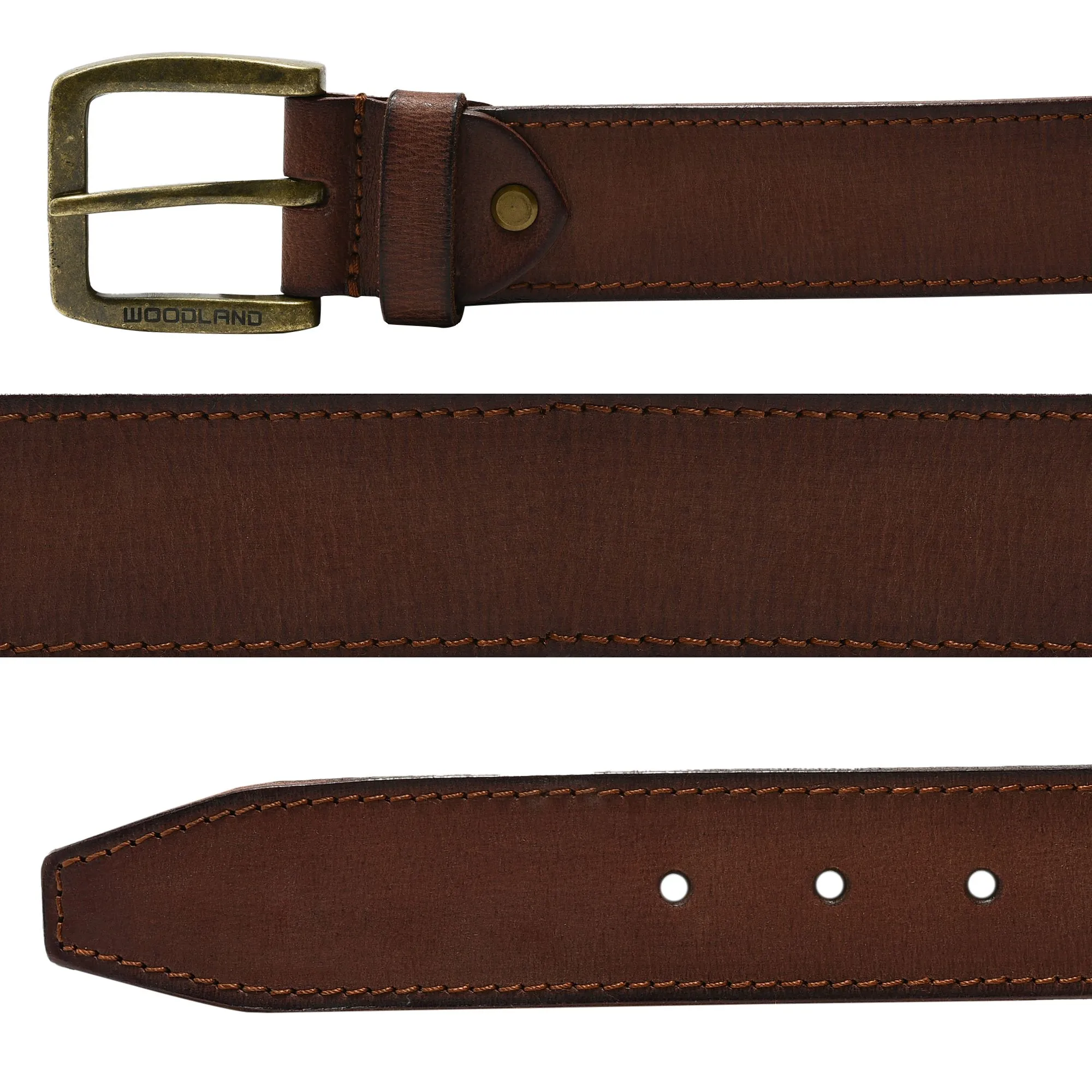 Brown men's leather belt - Thumbnail 2