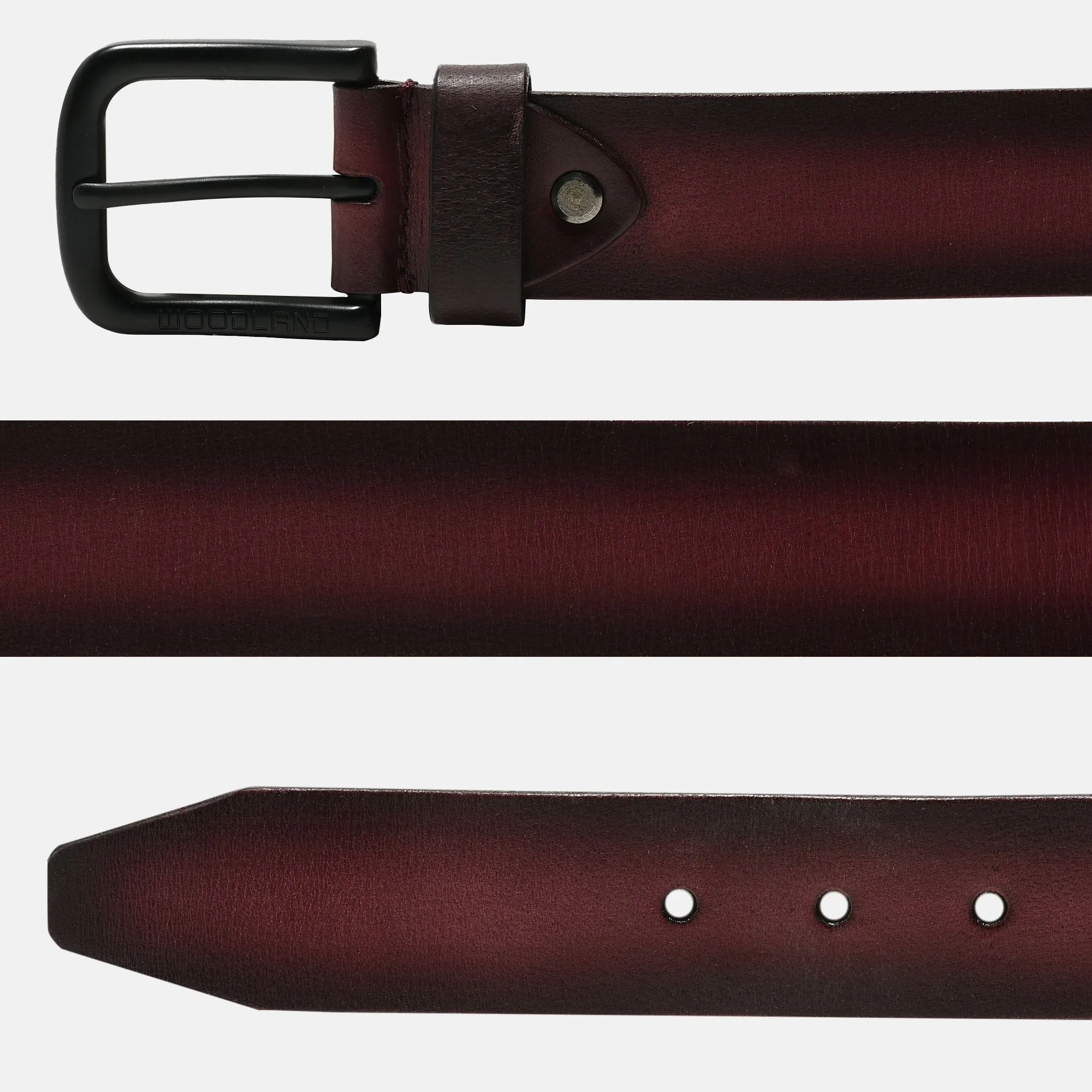 Burgandy men's leather belt - Thumbnail 2