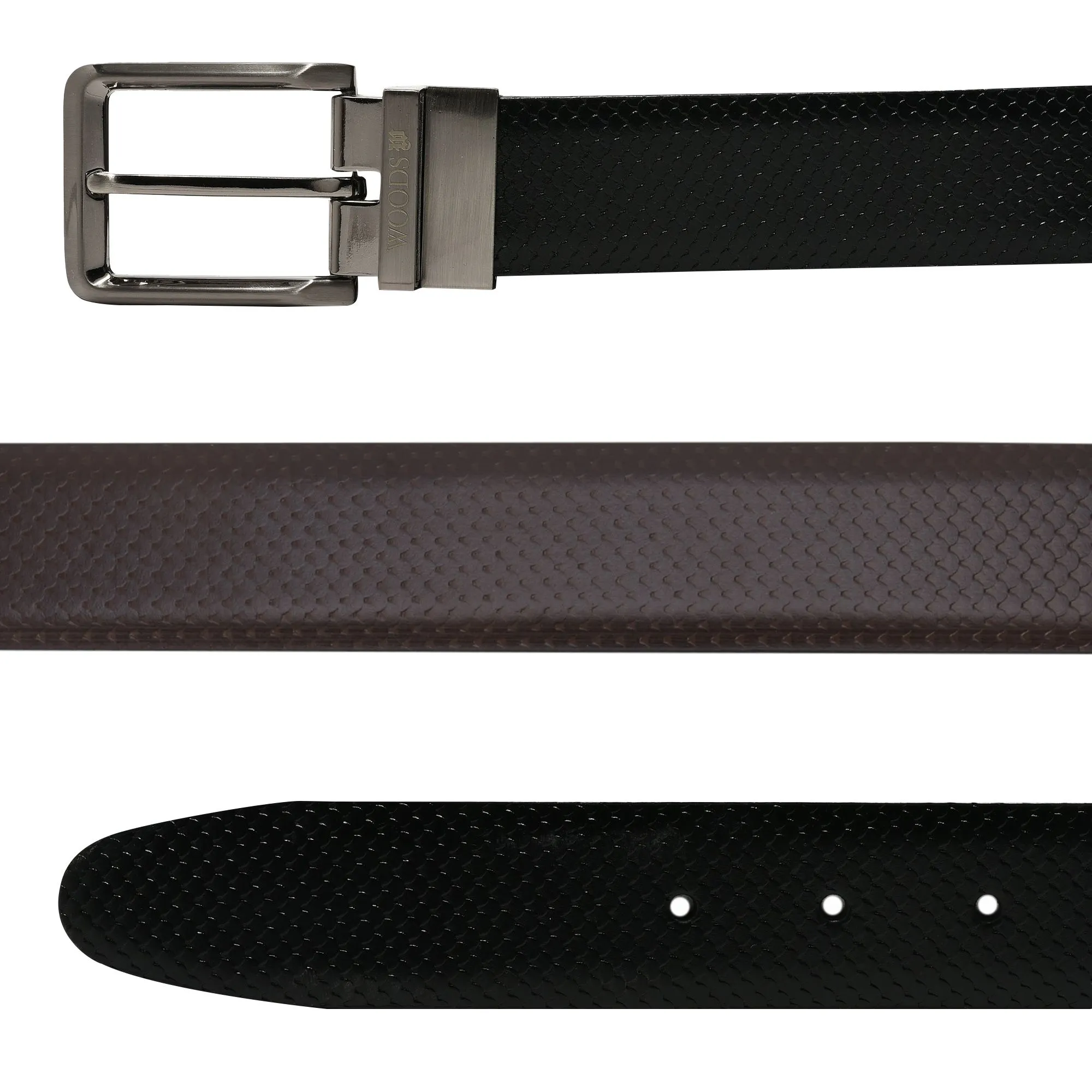 Black/ brown men's reversible leather belt - Thumbnail 2