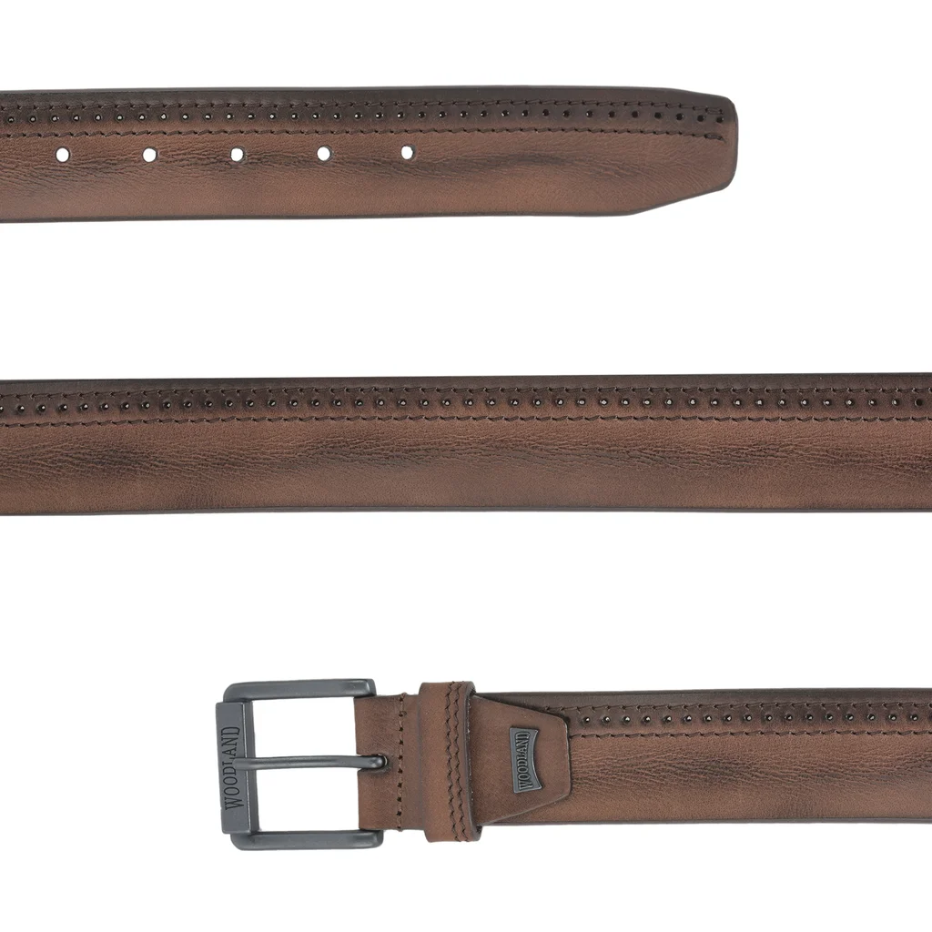 Stylish brown leather belt for men - Thumbnail 2