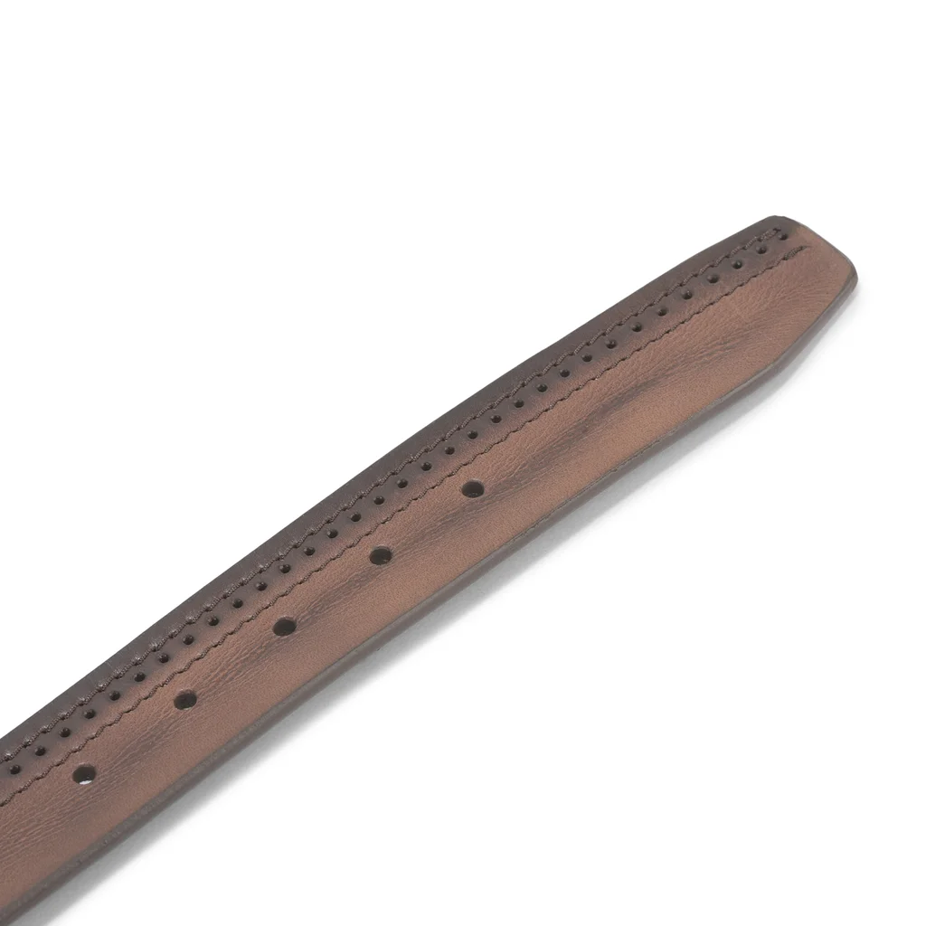Stylish brown leather belt for men - Thumbnail 3