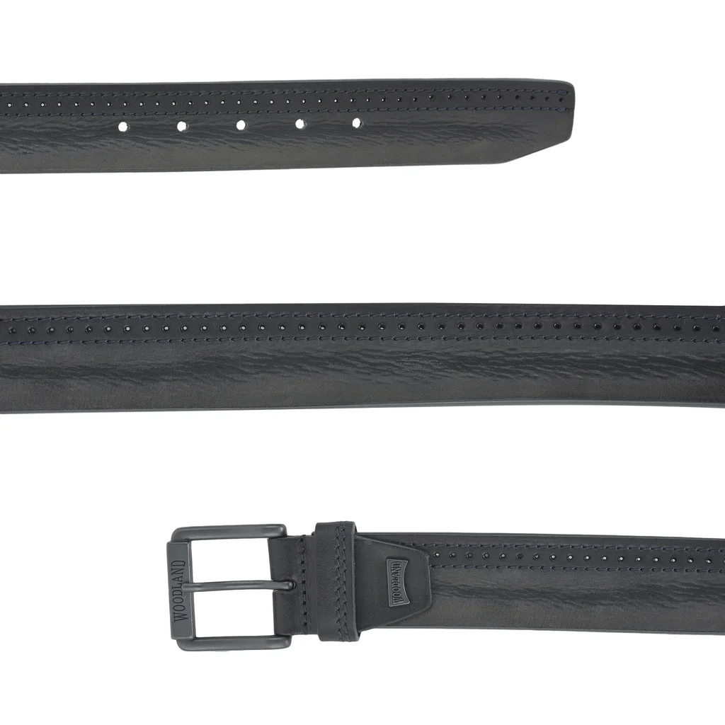 Stylish blue leather belt for men - Thumbnail 2