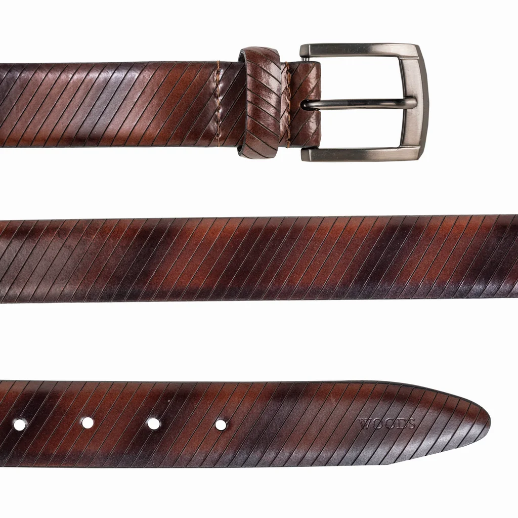 Stylish brown leather belt for men - Thumbnail 2