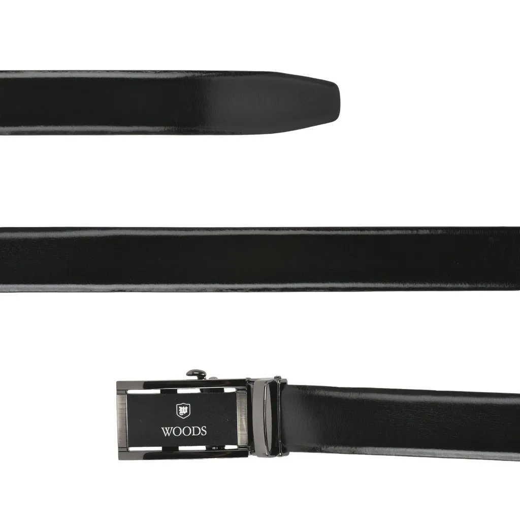 Black Auto Lock Leather Belt For Men - Thumbnail 2