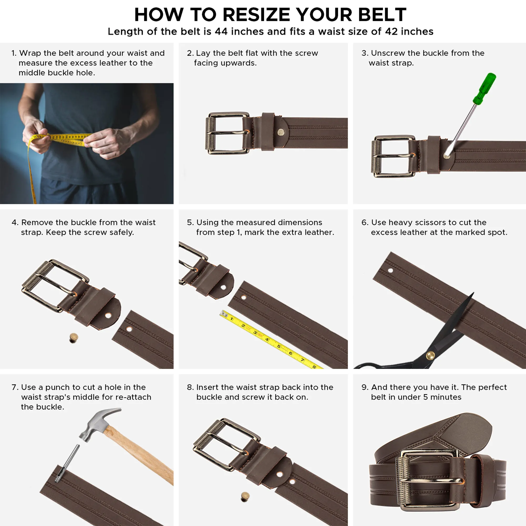 Black Leather Belt For Men - Thumbnail 4