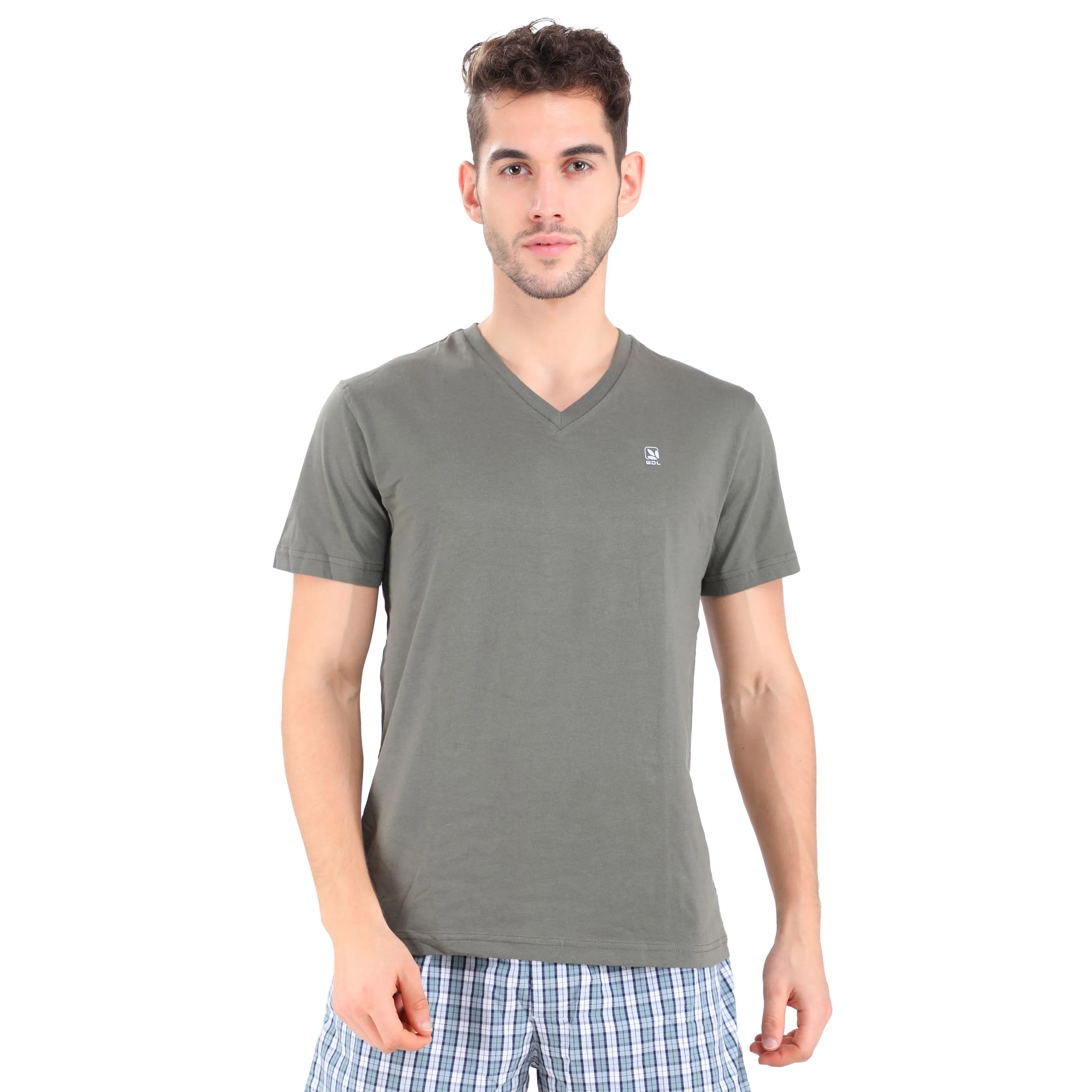 OLIVE V neck t-shirt for men - Thumbnail 2