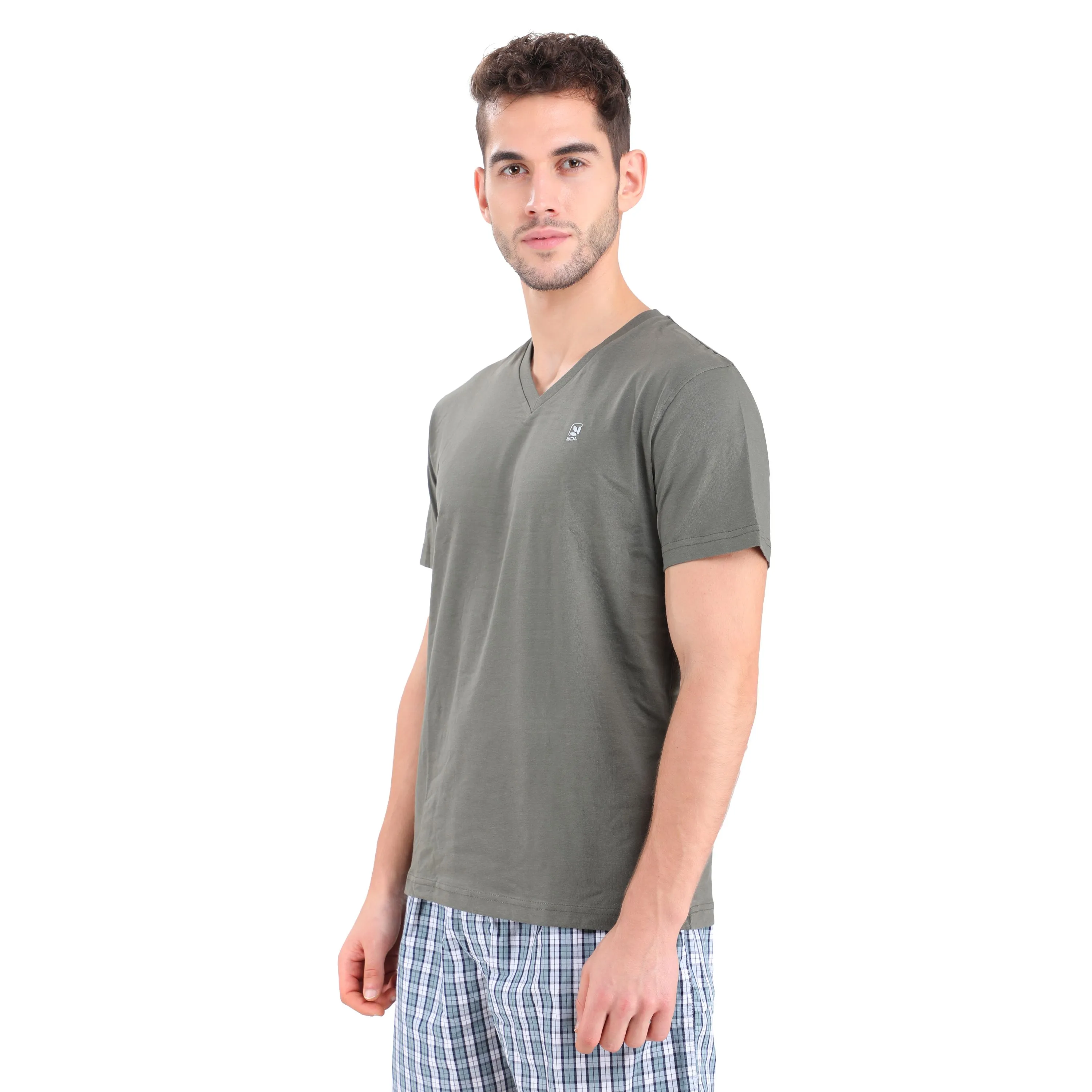 OLIVE V neck t-shirt for men - Thumbnail 3