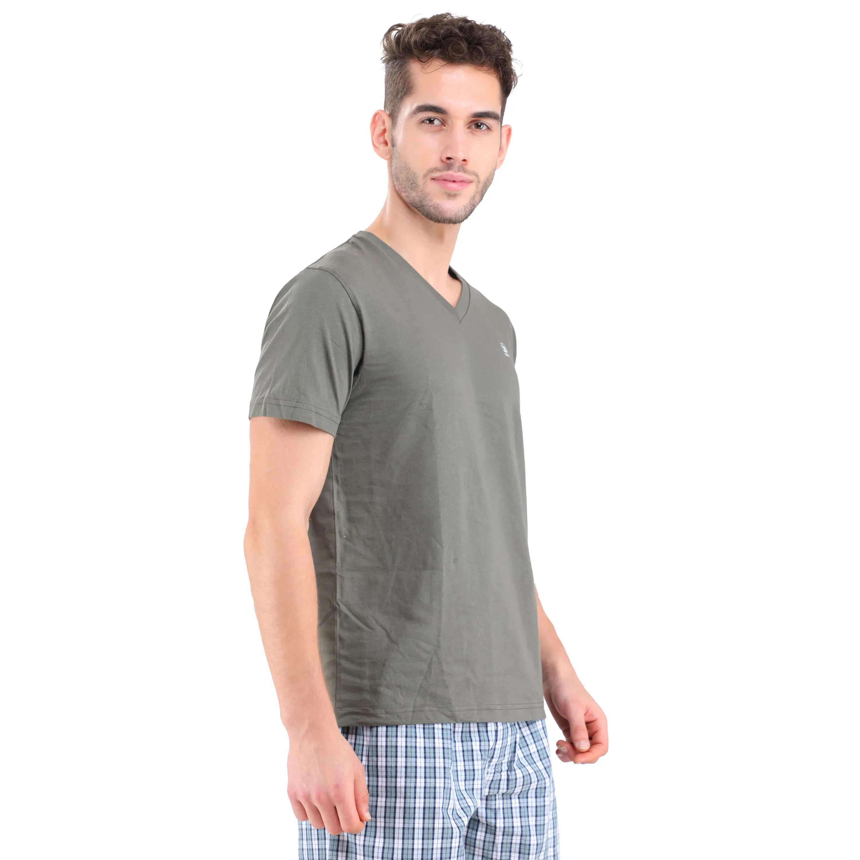 OLIVE V neck t-shirt for men - Thumbnail 4
