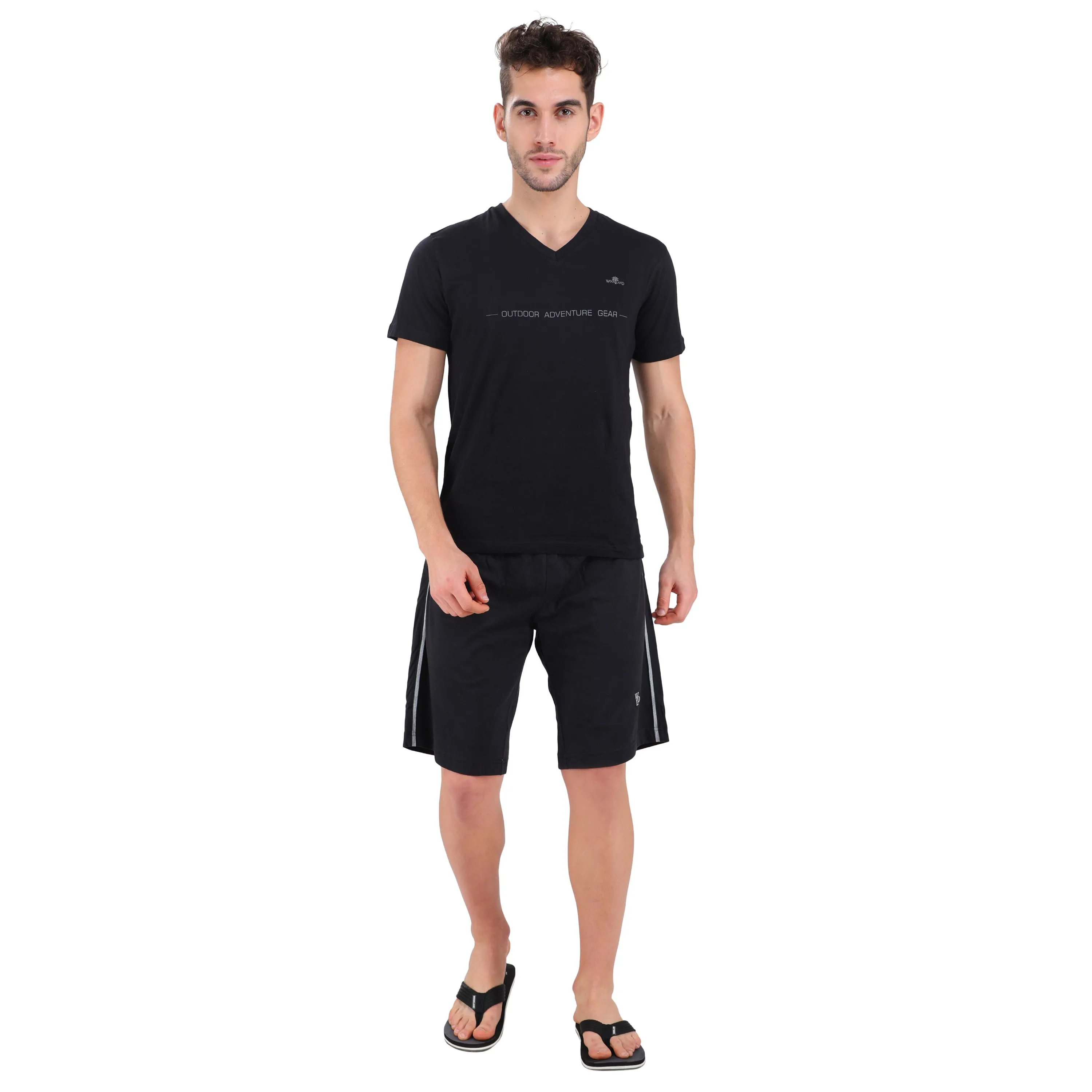 BLACK V neck t-shirt for men - Thumbnail 1