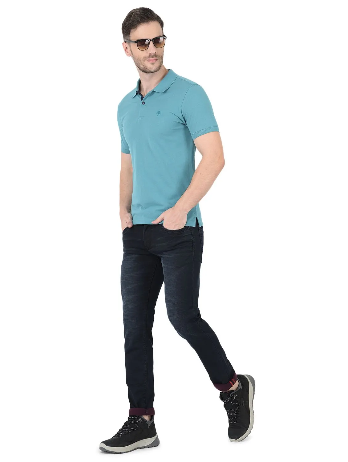 Teal Blue Polo t-shirt for men - Image 1