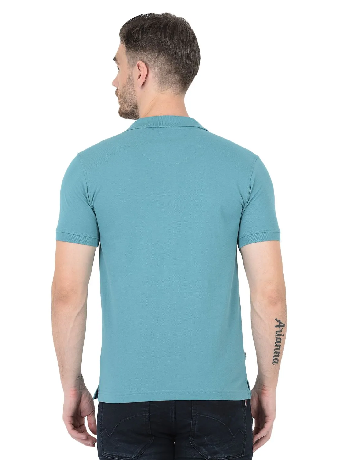 Teal Blue Polo t-shirt for men - Thumbnail 5