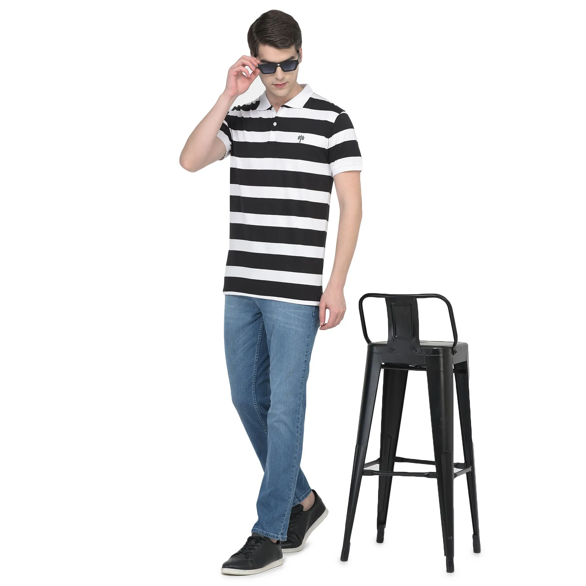 White/Black Polo T-shirt for Men - Thumbnail 1