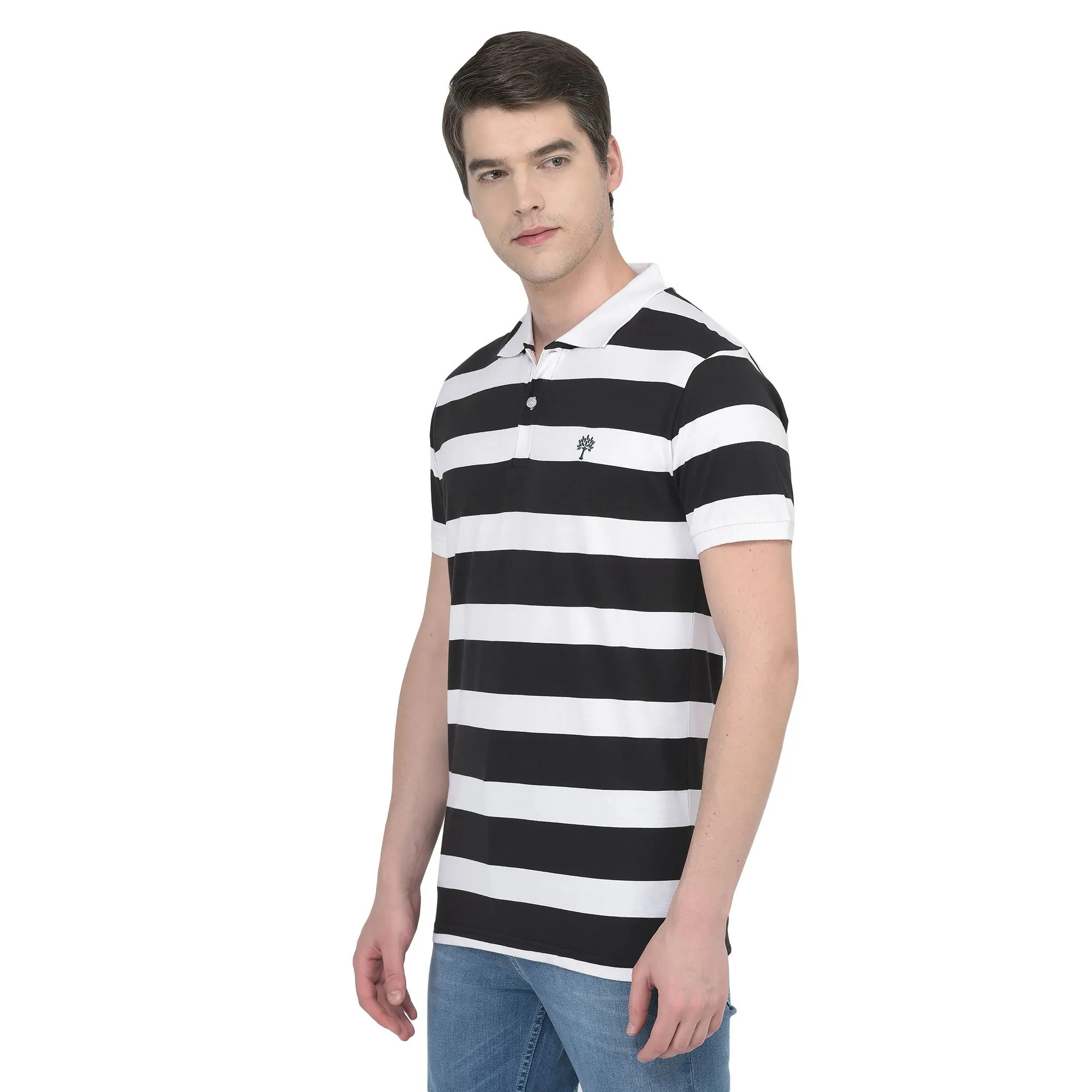 White/Black Polo T-shirt for Men - Thumbnail 3