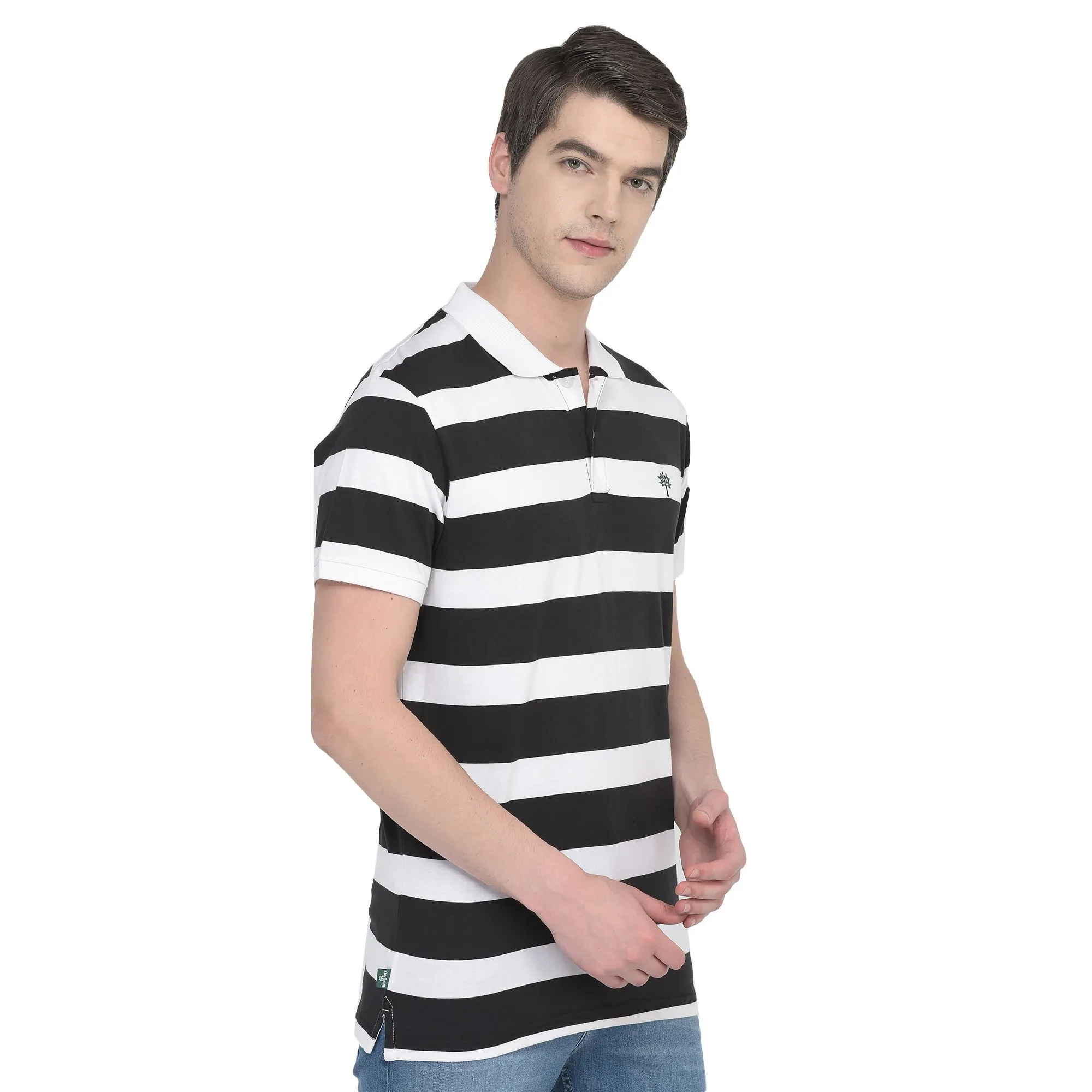 White/Black Polo T-shirt for Men - Thumbnail 4