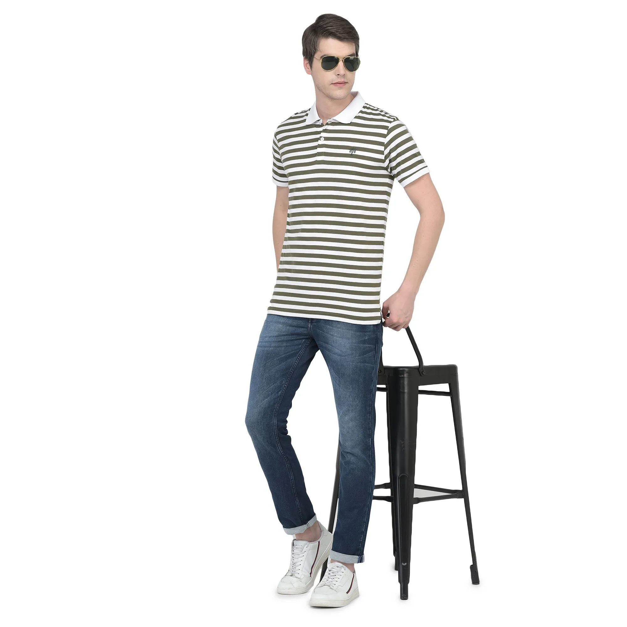 White/Olive Polo T-shirt for Men - Image 1