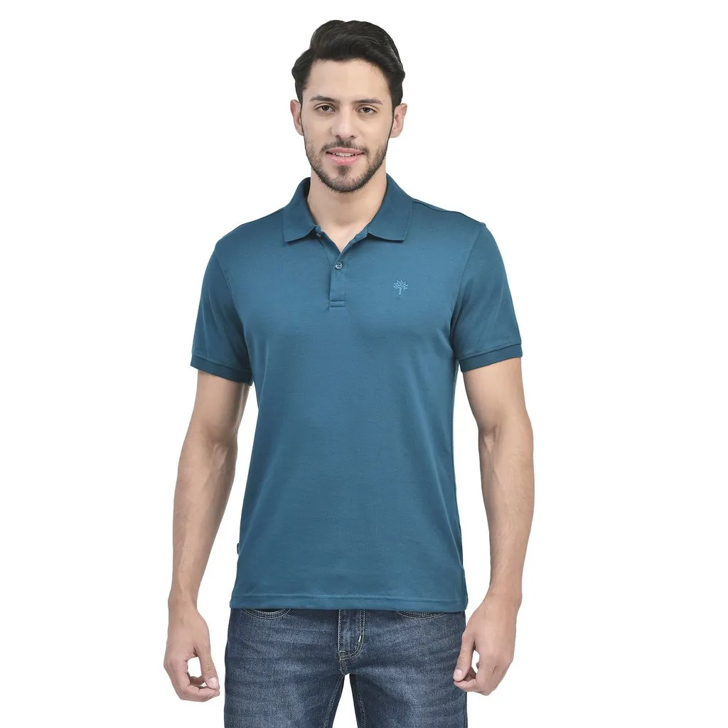 Teal Blue Polo T-shirt for men - Thumbnail 2
