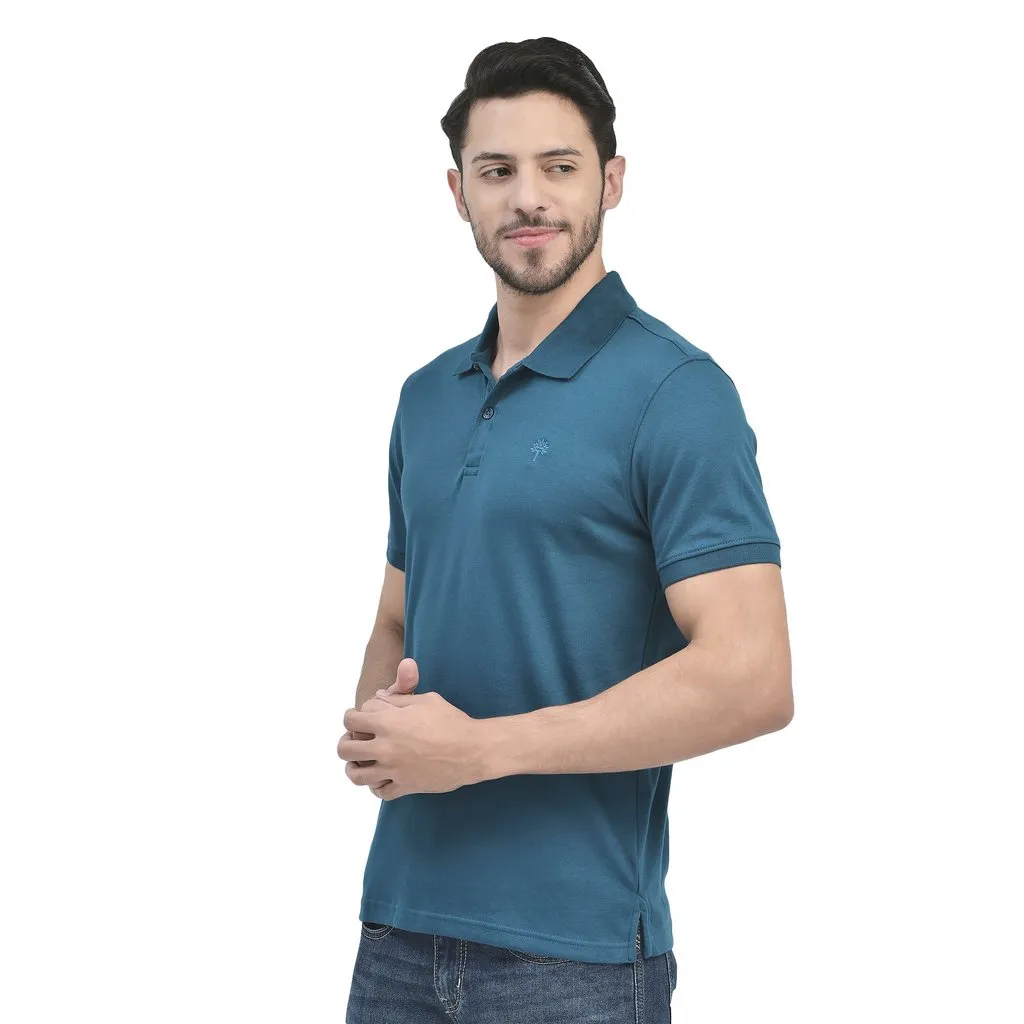 Teal Blue Polo T-shirt for men - Thumbnail 3