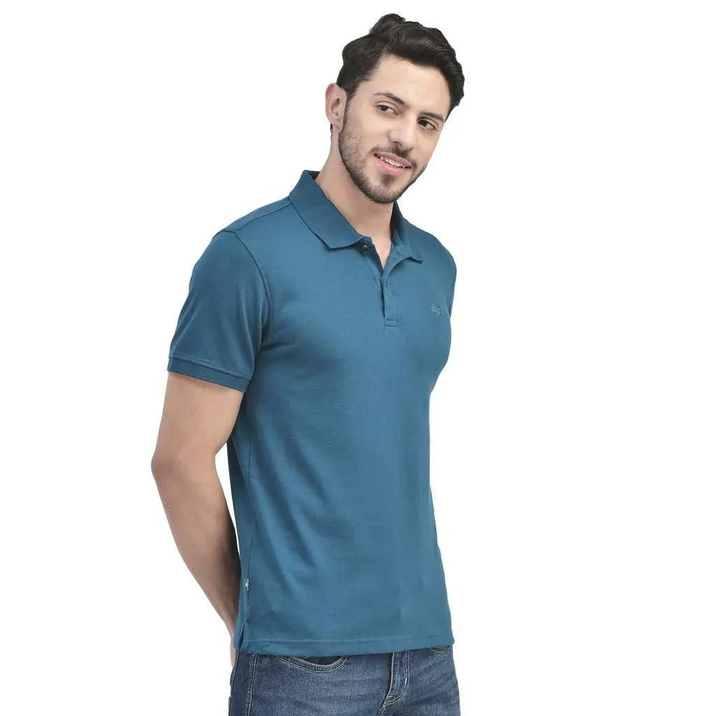 Teal Blue Polo T-shirt for men - Thumbnail 4