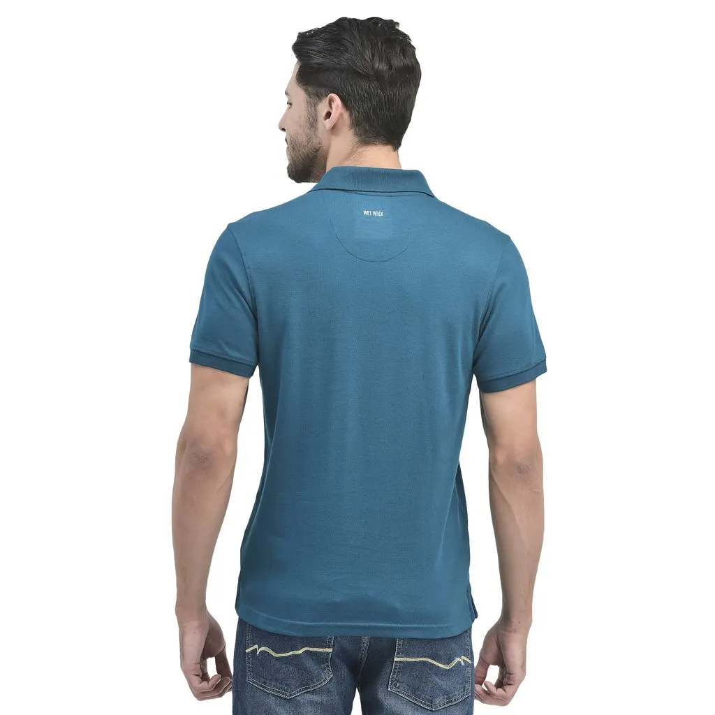 Teal Blue Polo T-shirt for men - Thumbnail 5